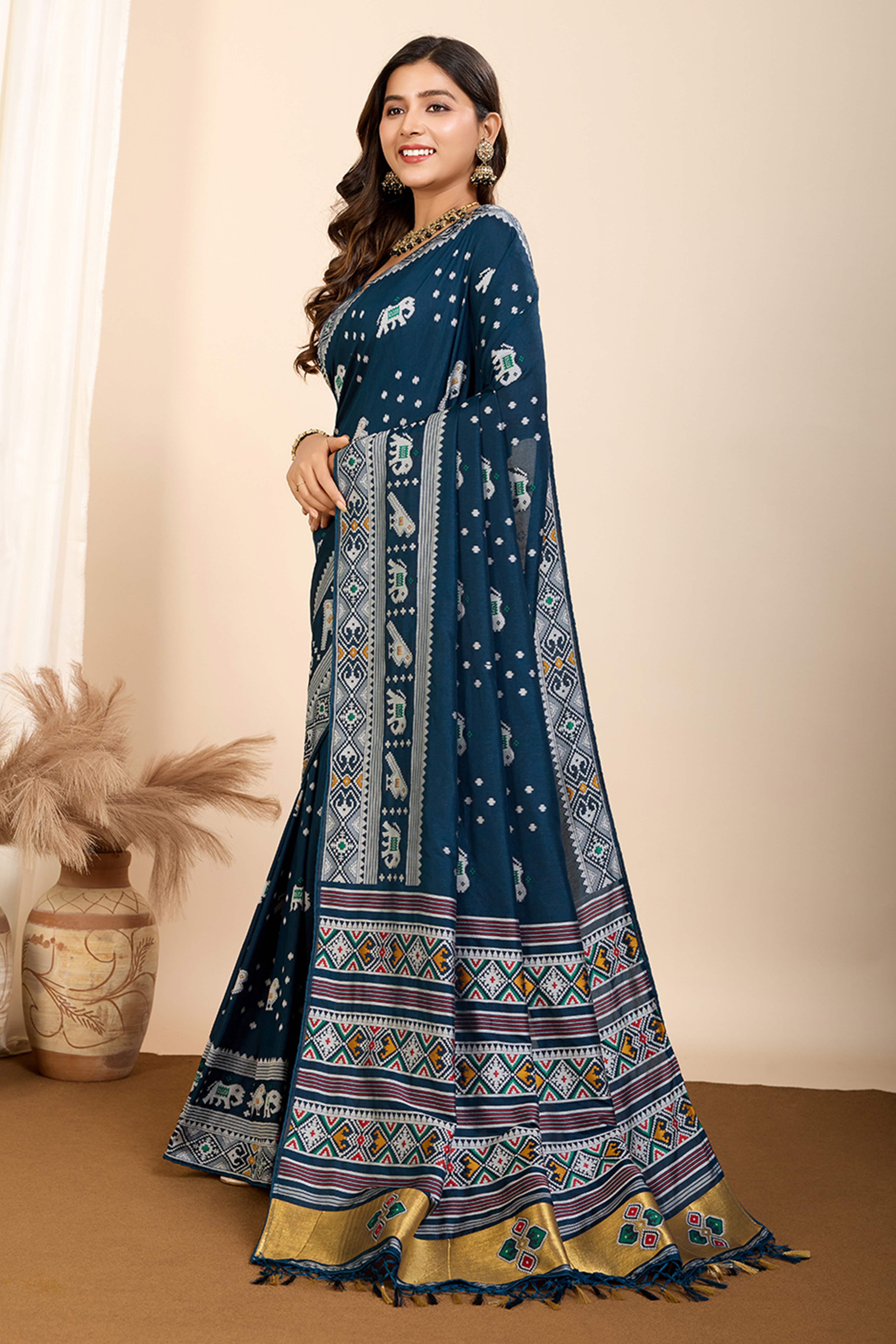 Teal Minakari Weaving Pure Silk Saree