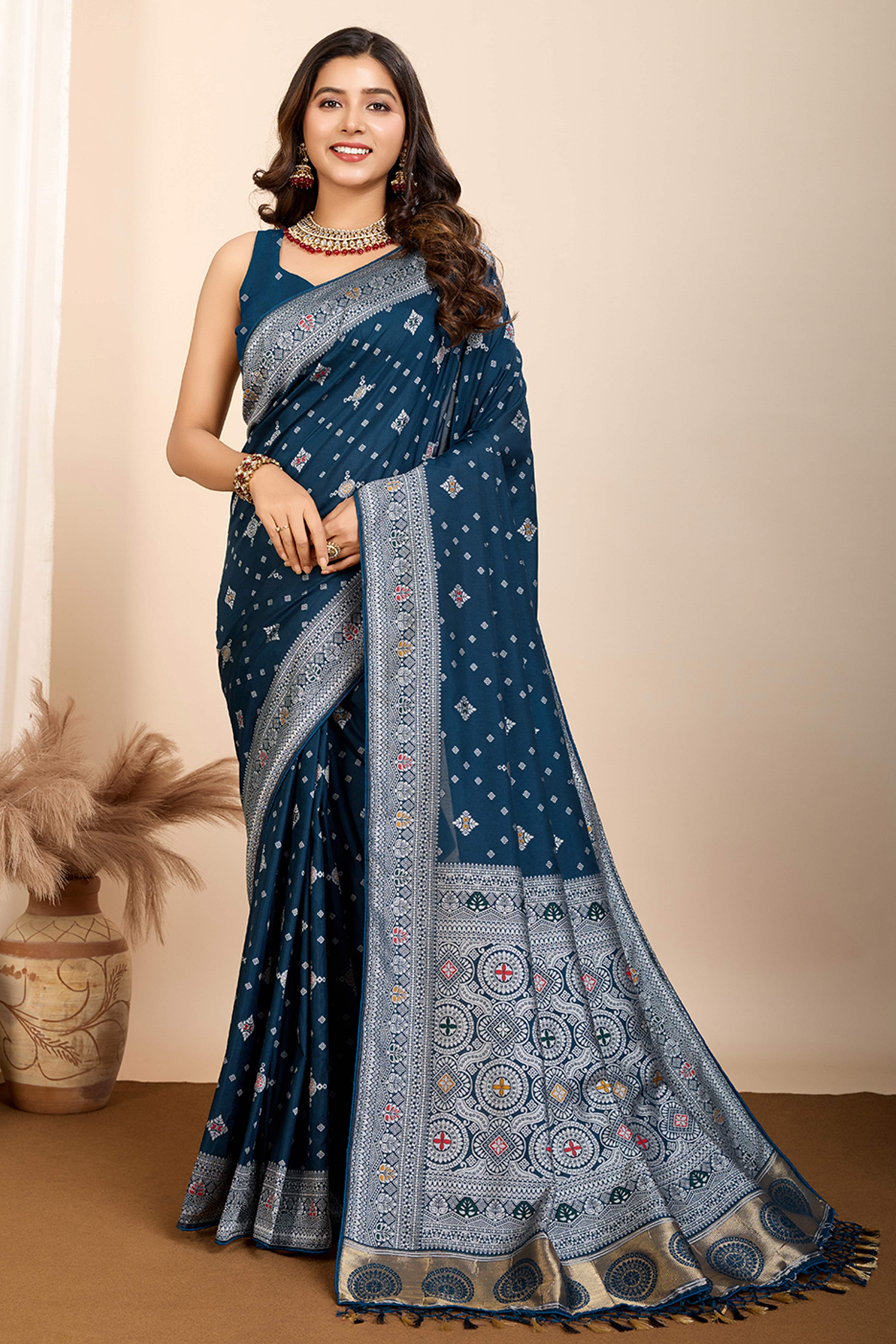 Teal Minakari Weaving Pure Silk Saree