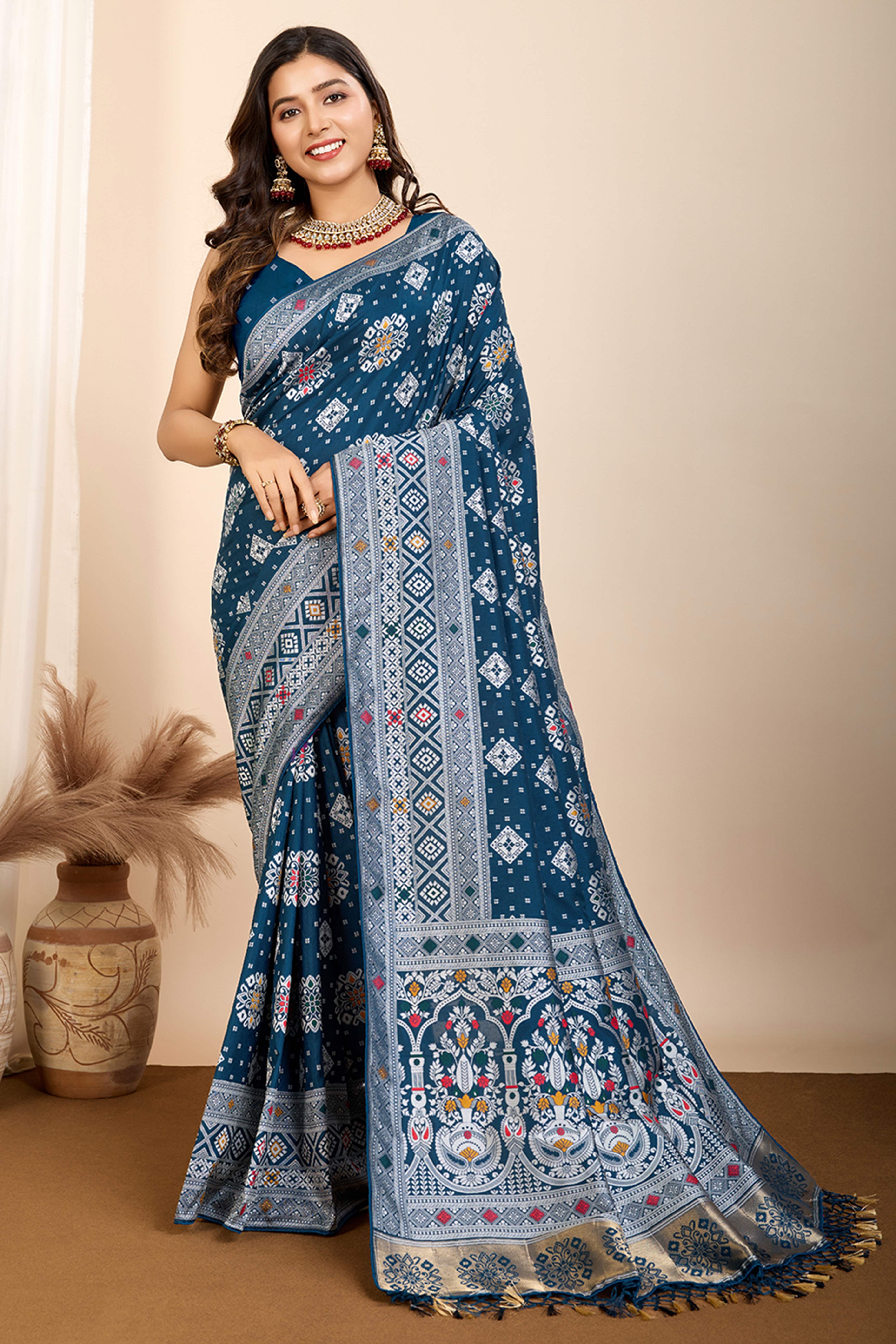 Teal Minakari Weaving Pure Silk Saree