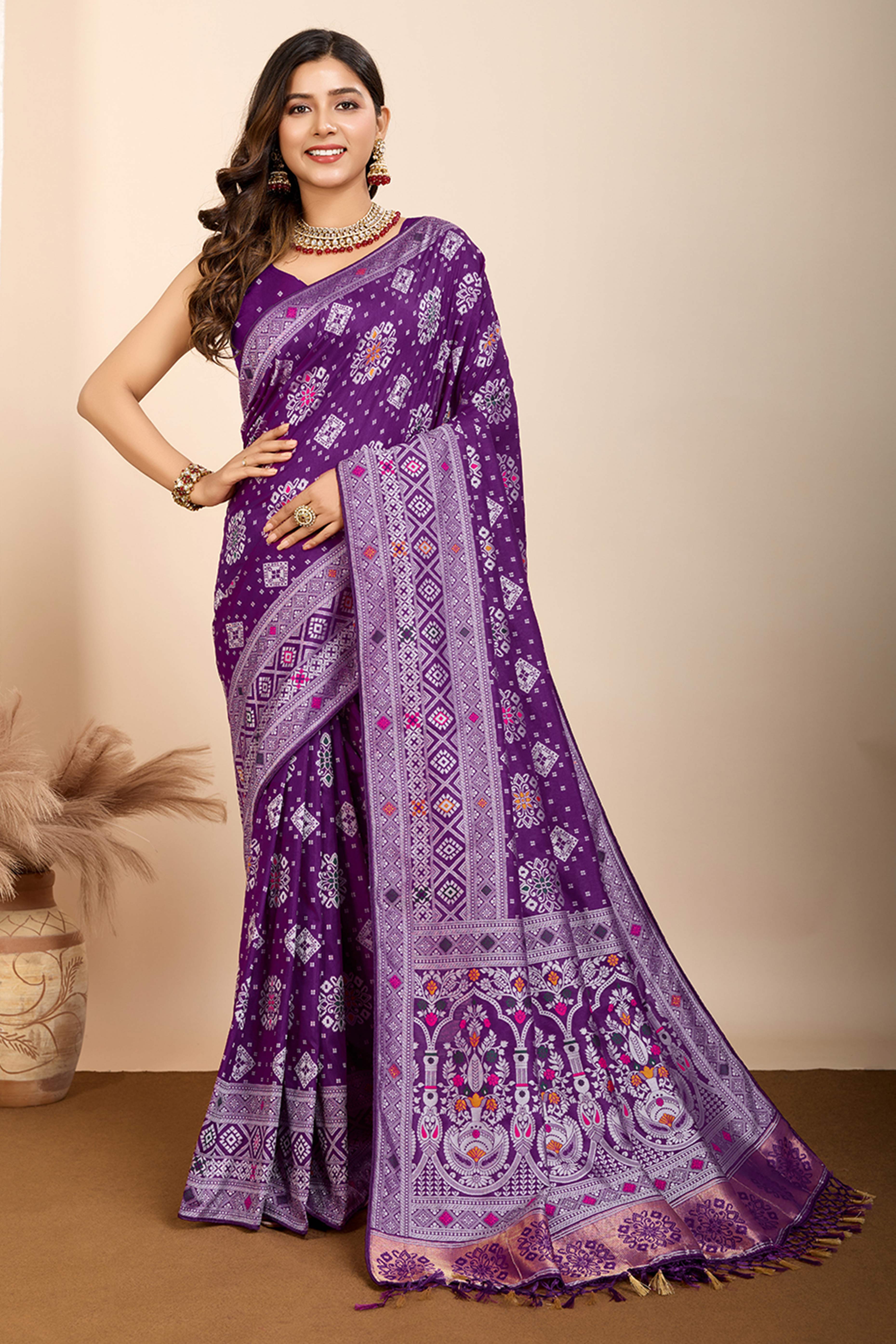Purple Minakari Weaving Pure Silk Saree