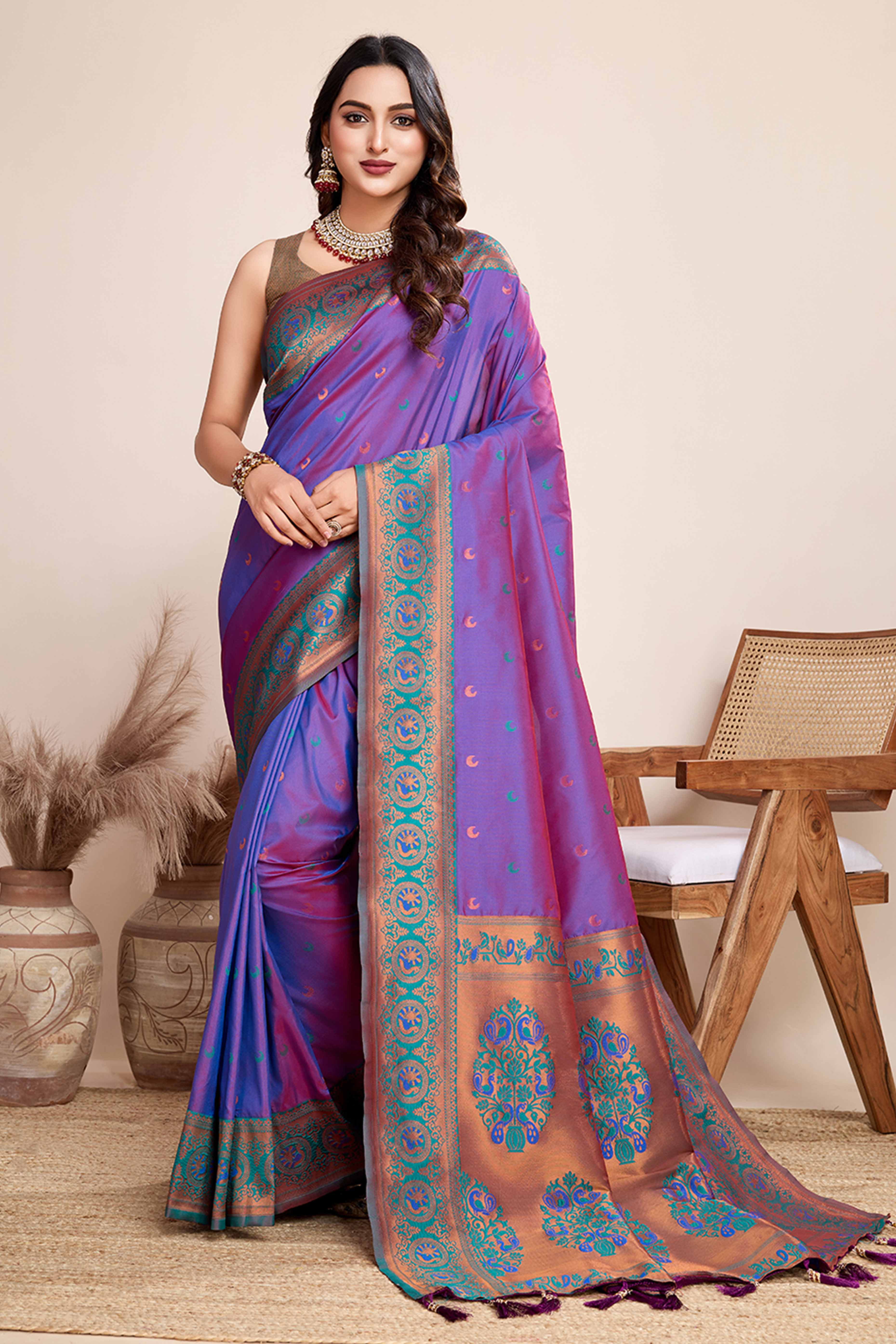 Purple Zari Weaving Banarasi Silk Saree