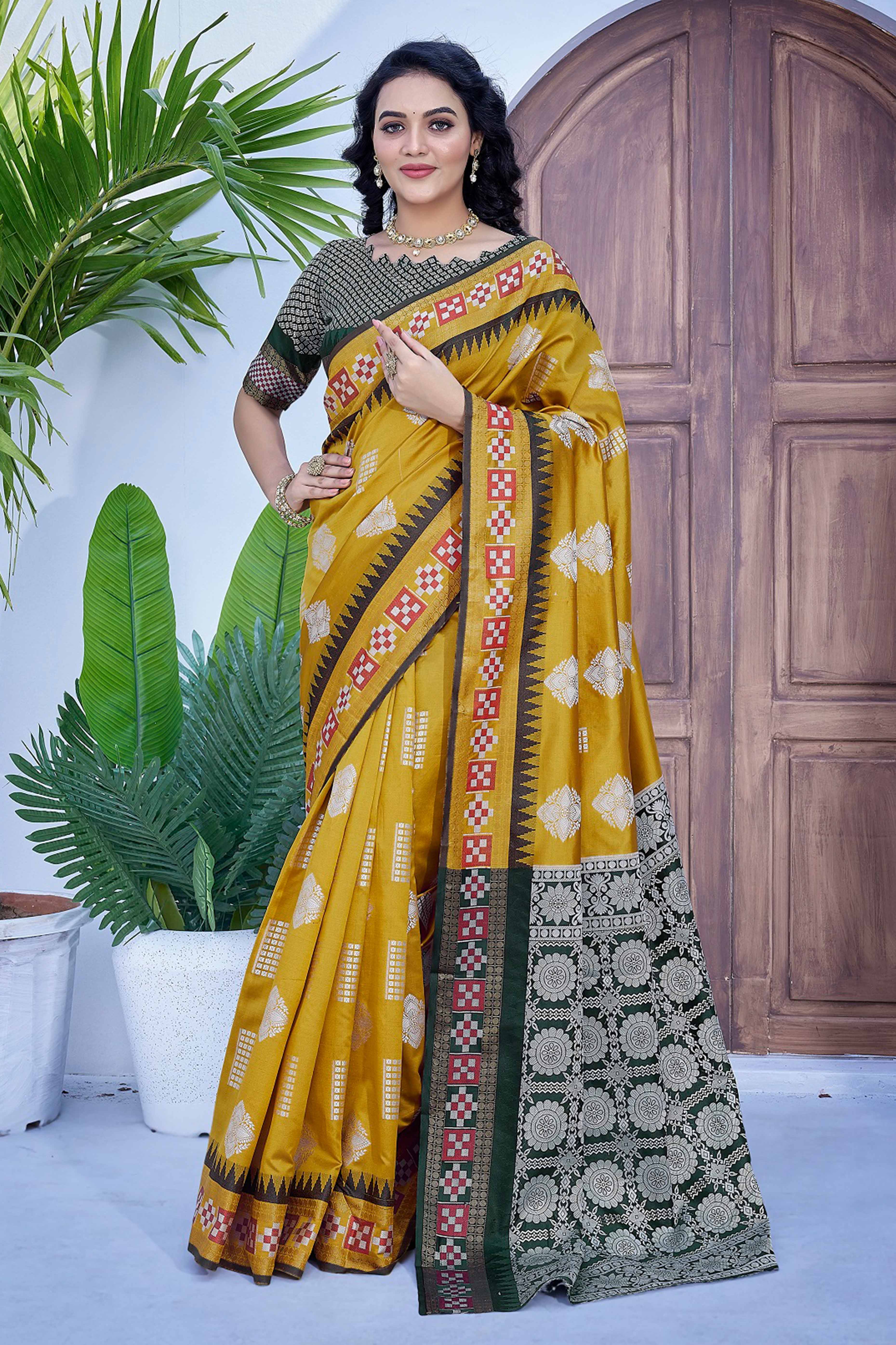 Mustard Zari Weaving Cotton Silk Saree