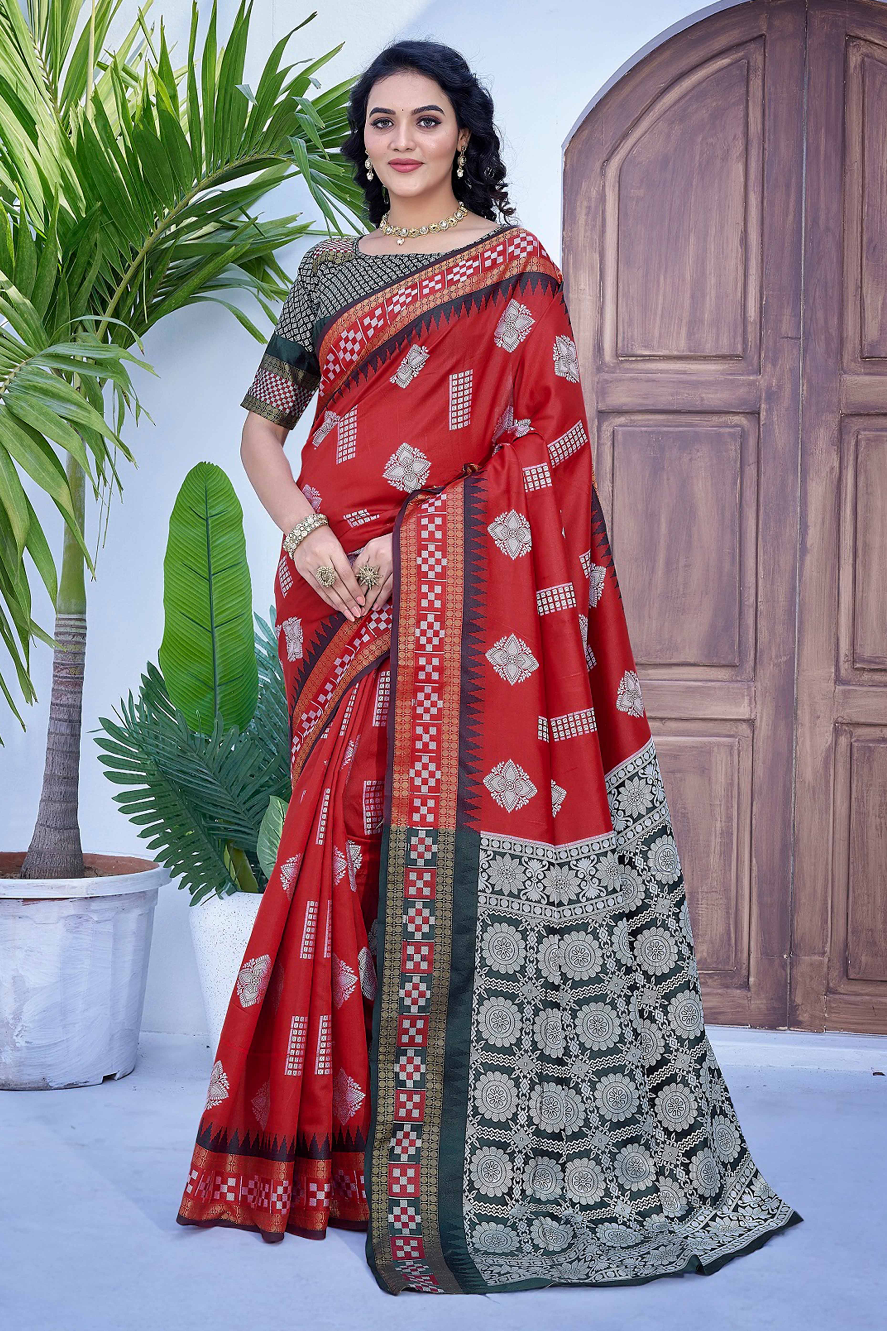 Red Zari Weaving Cotton Silk Saree