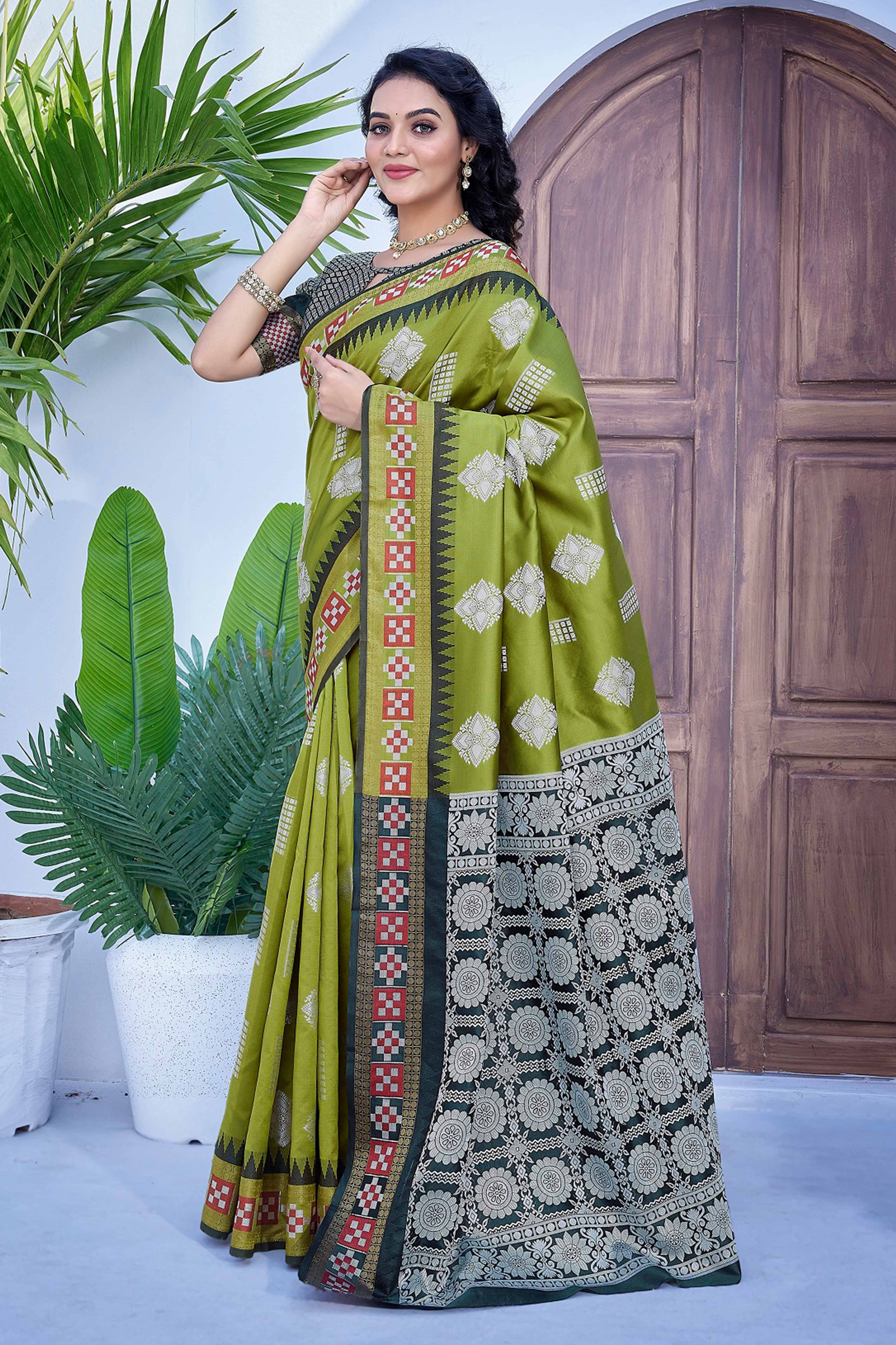 Parrot Green Zari Weaving Cotton Silk Saree