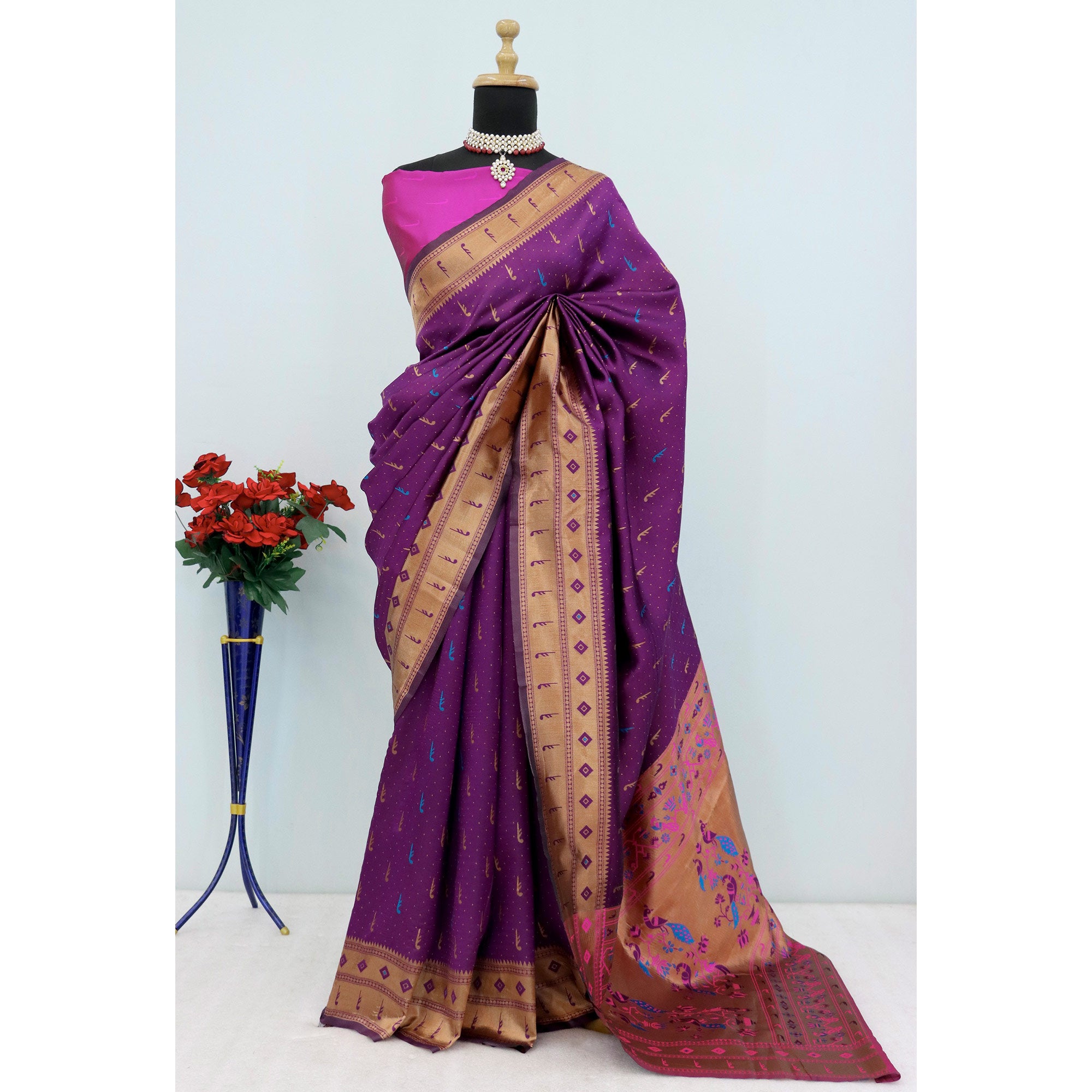 Purple Woven Pure Silk Paithani Saree