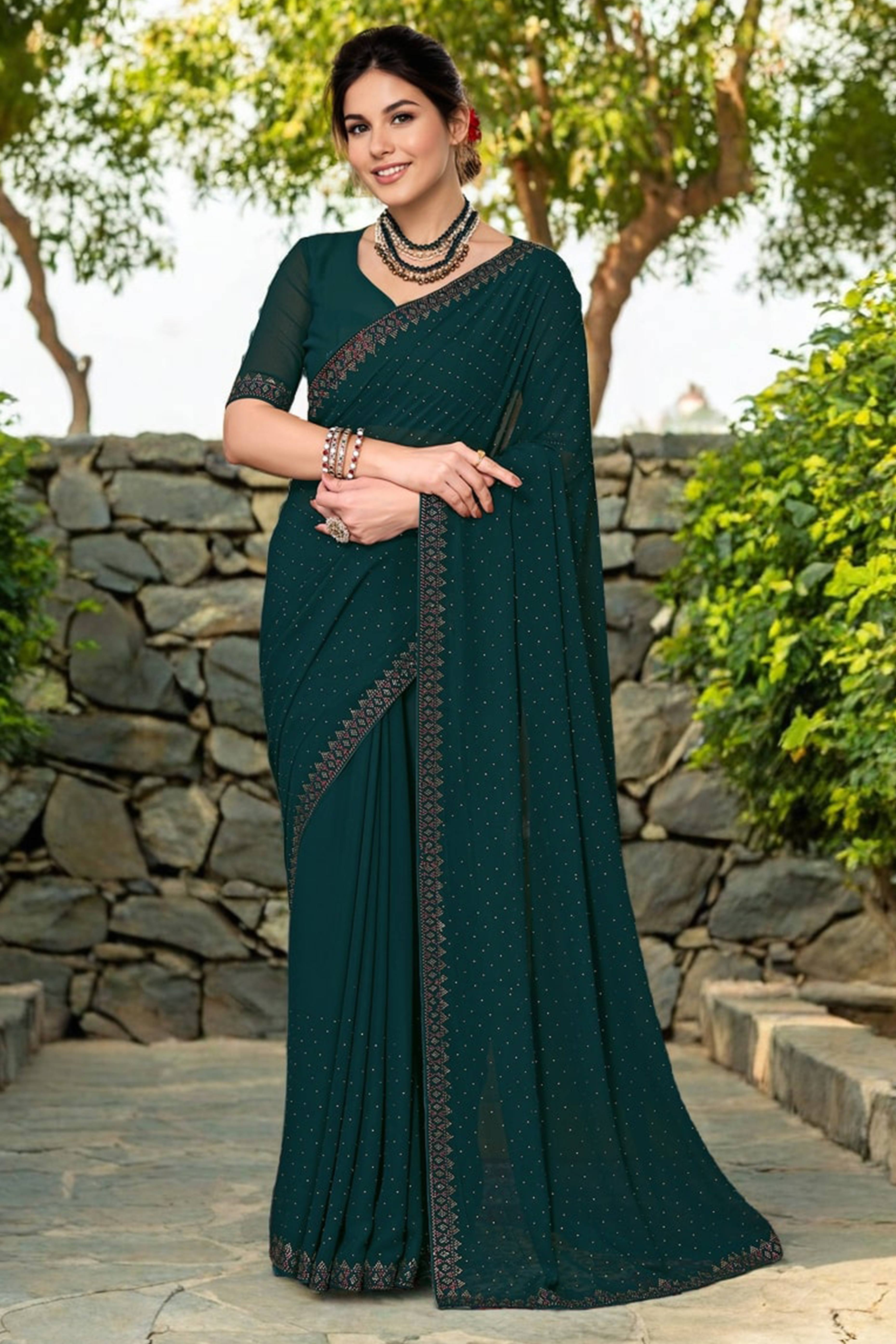 Green Rangoli Dola Silk Saree Embellished With Diamond Work And Elegant Border