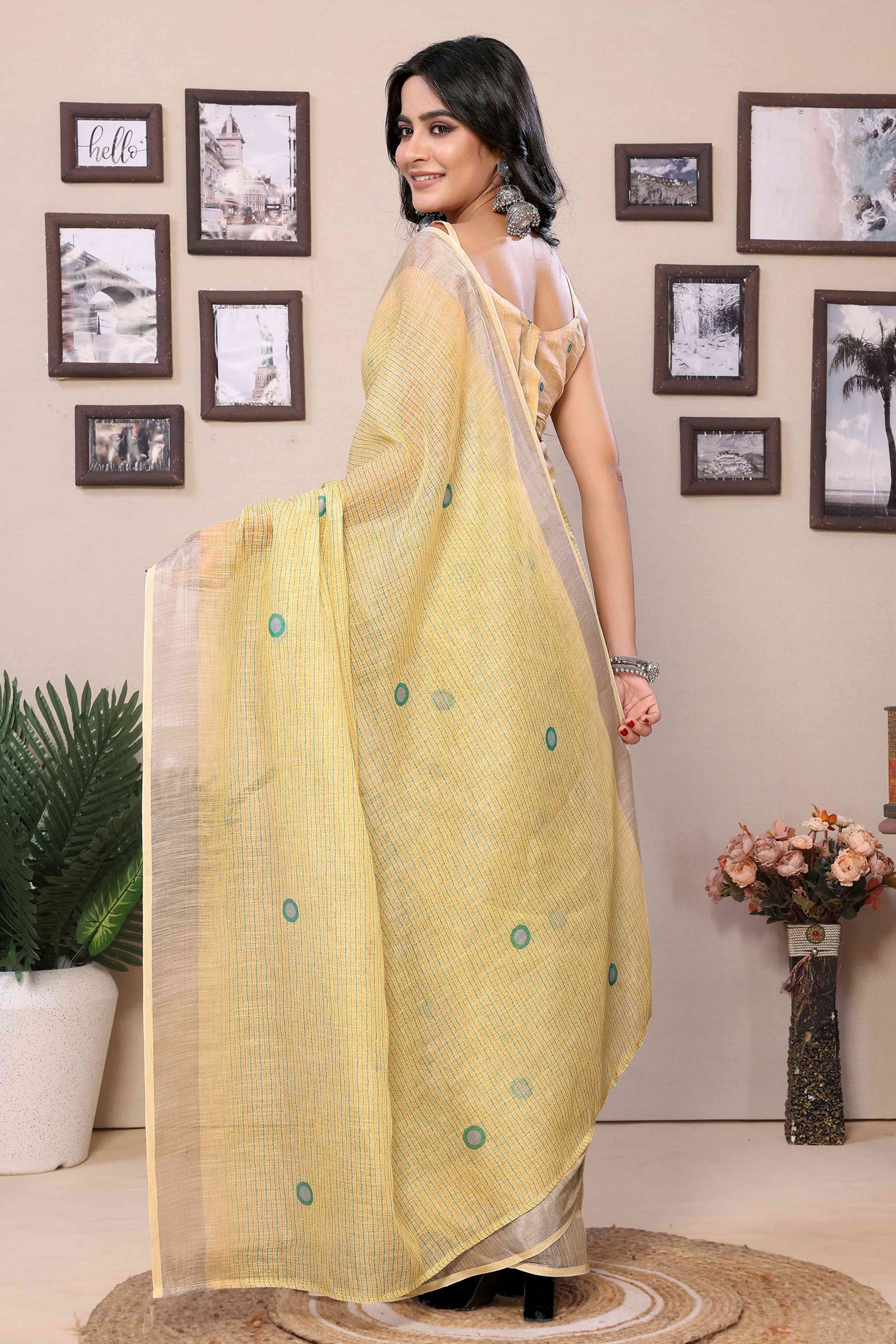 Yellow Geometric Digital Printed Cotton Blend Ready To Wear Saree