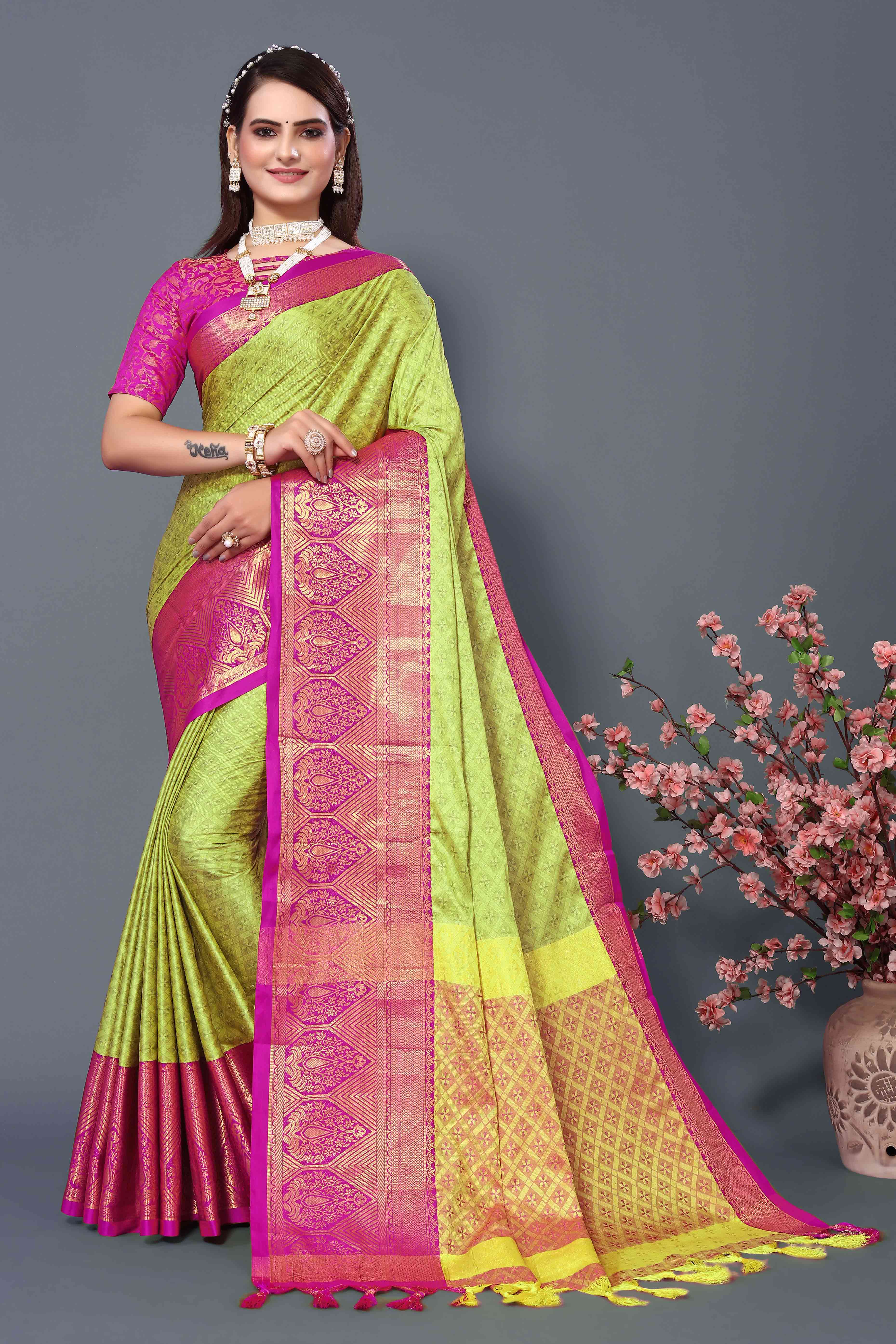Light Yellow Zari Weaving Cotton Silk Saree