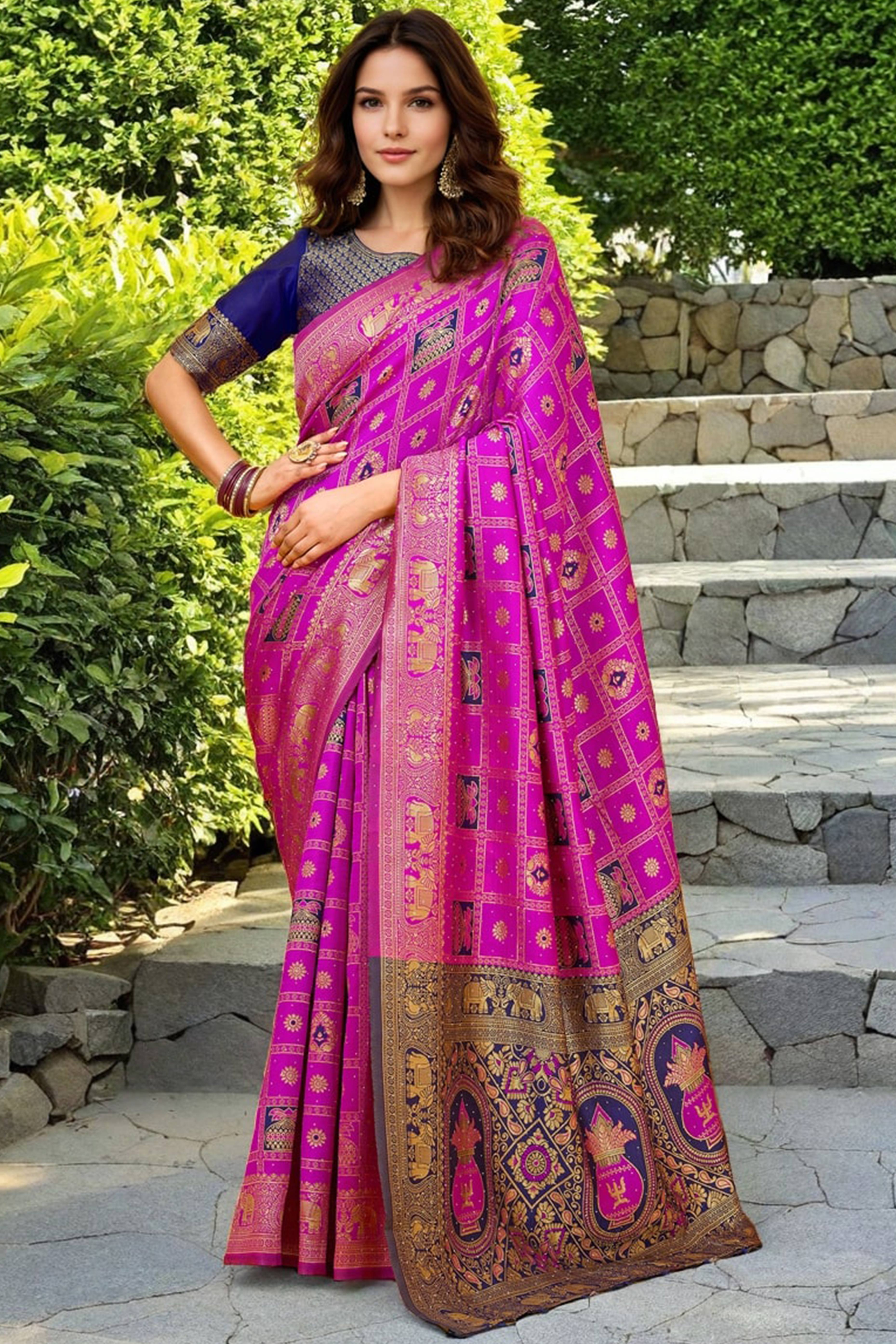 Pink Floral Weaving Paithani Saree In Soft Silk Accented With A Stylish Tassel Border Pallu