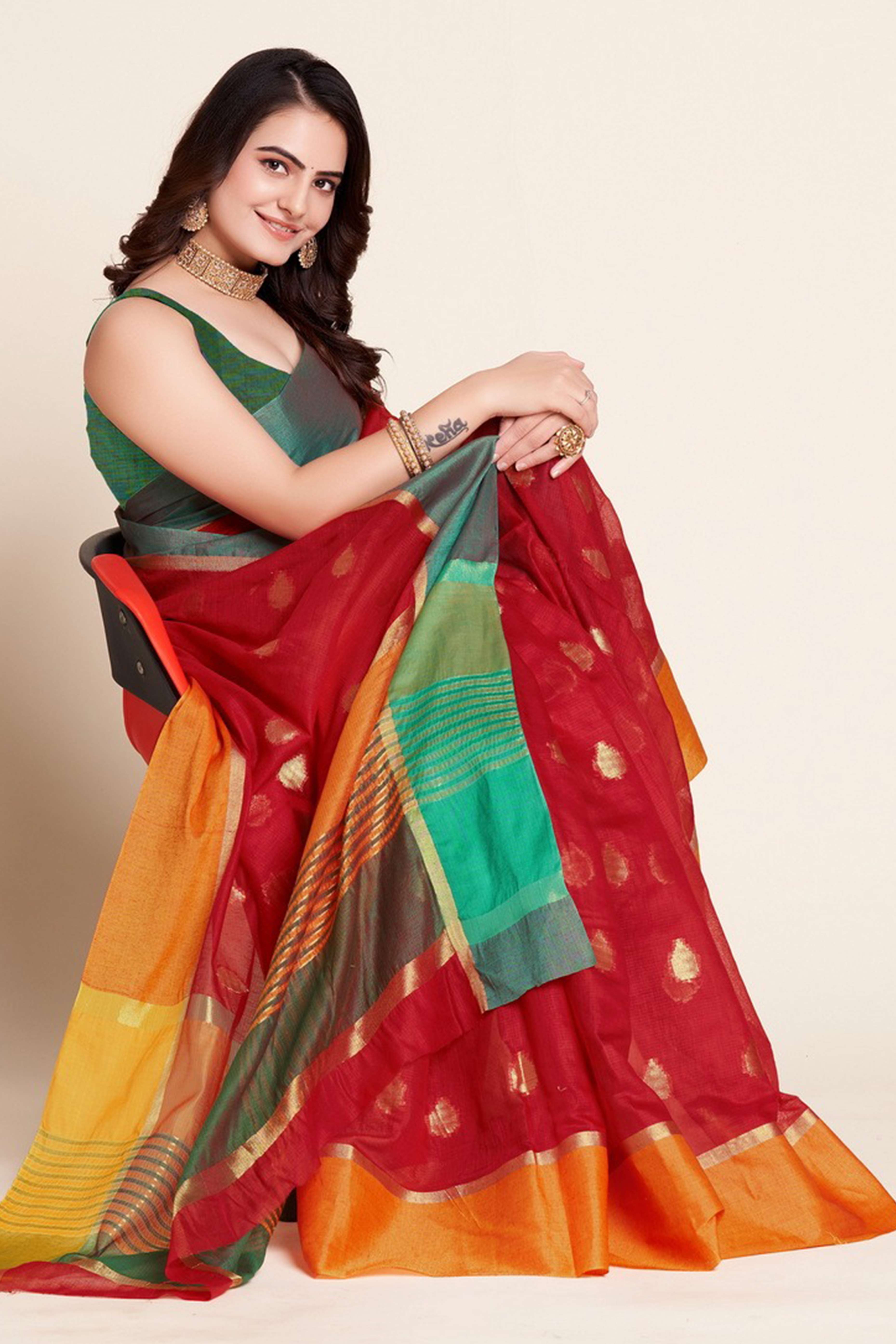 Red Zari Weaving Cotton Silk Saree