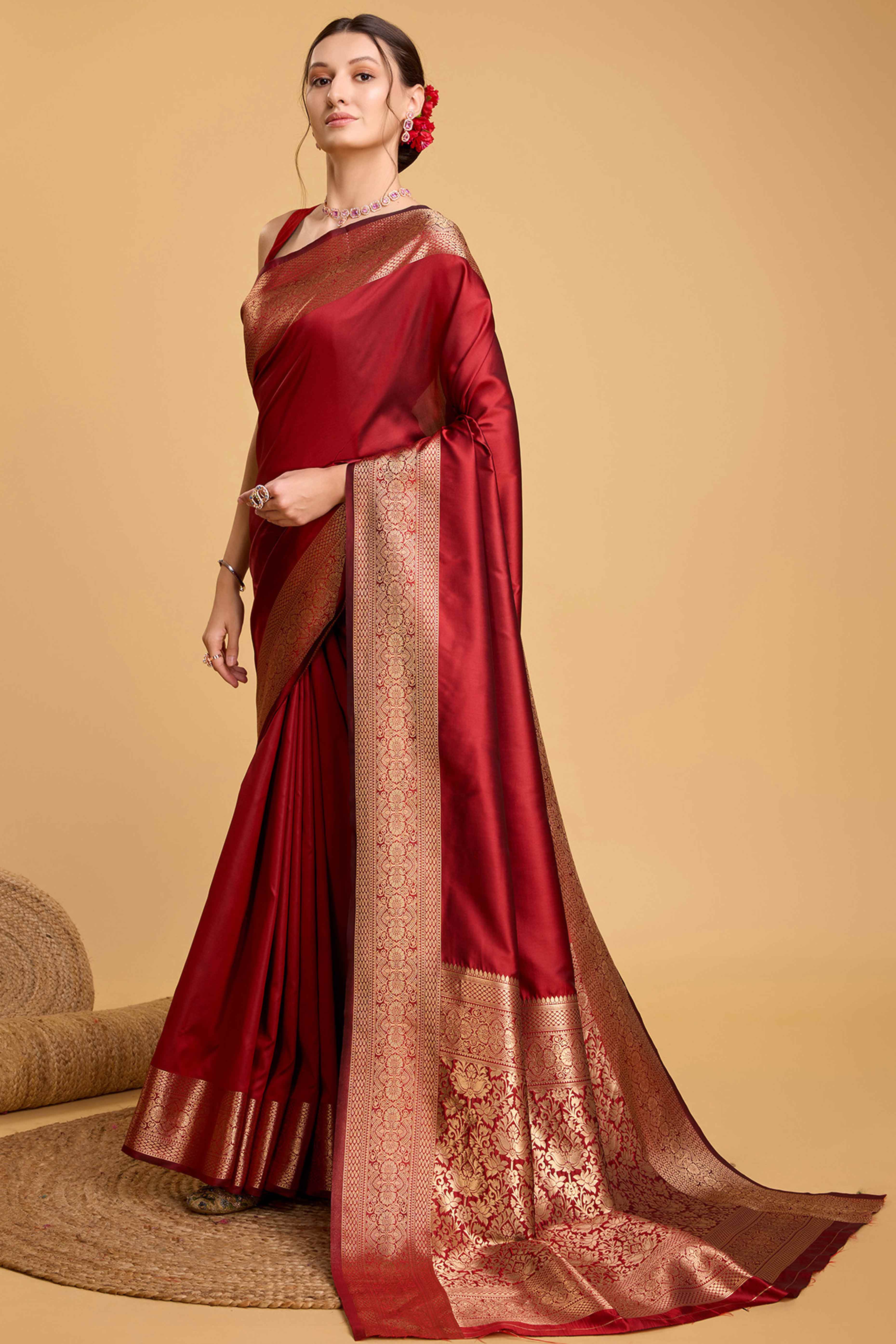 Red Zari Weaving Banarasi Silk Saree