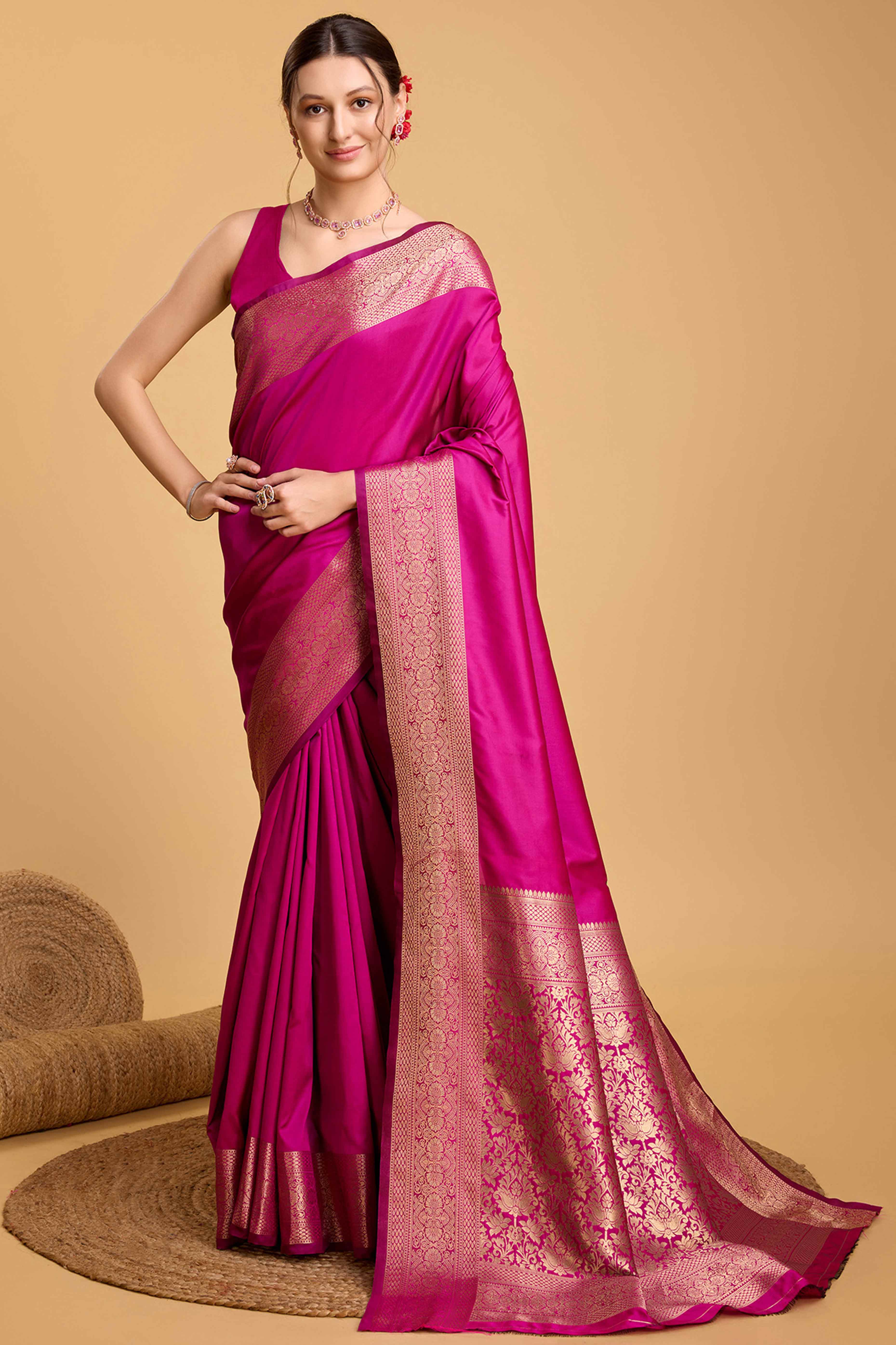 Pink Zari Weaving Banarasi Silk Saree