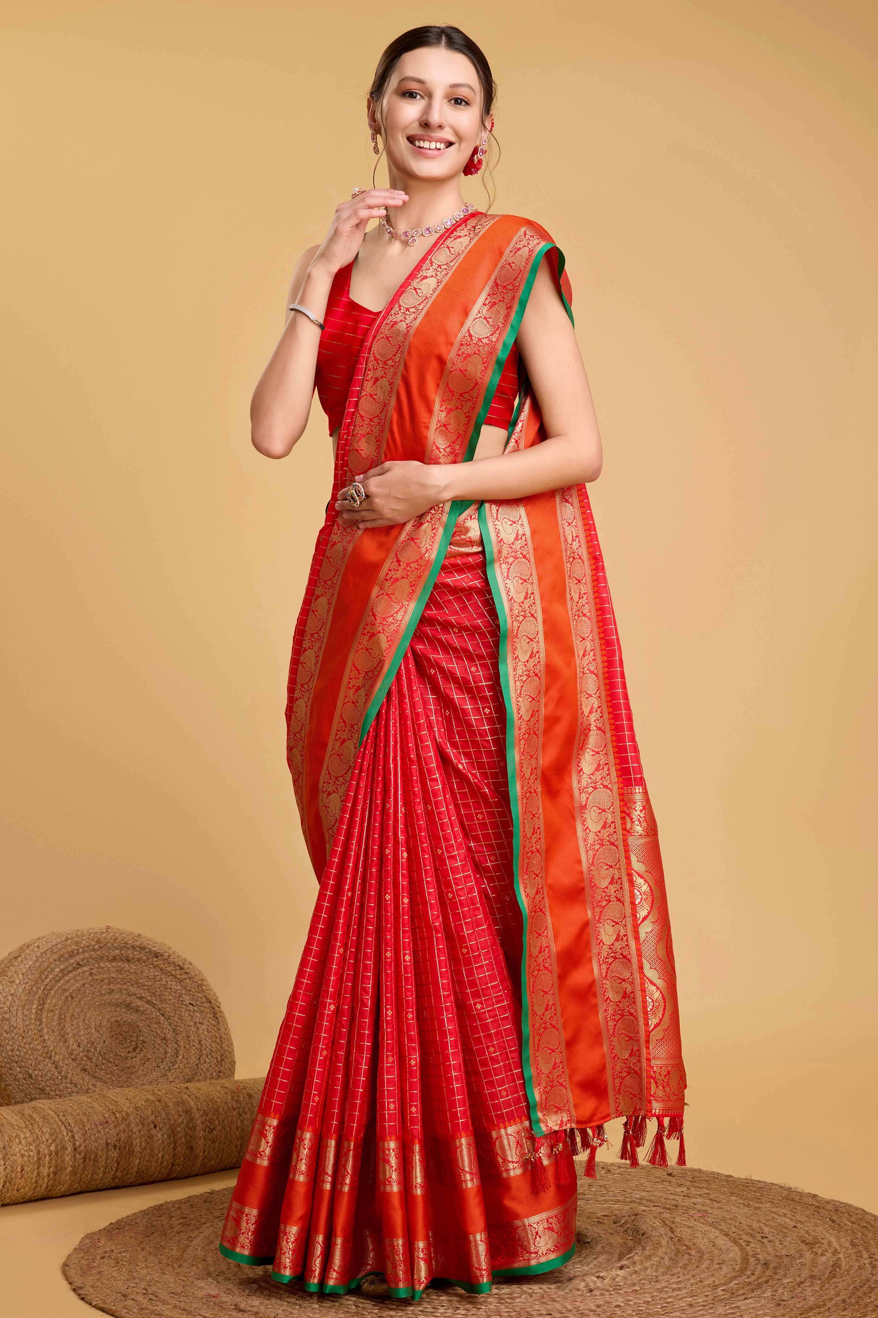 Red Zari Weaving Banarasi Silk Saree