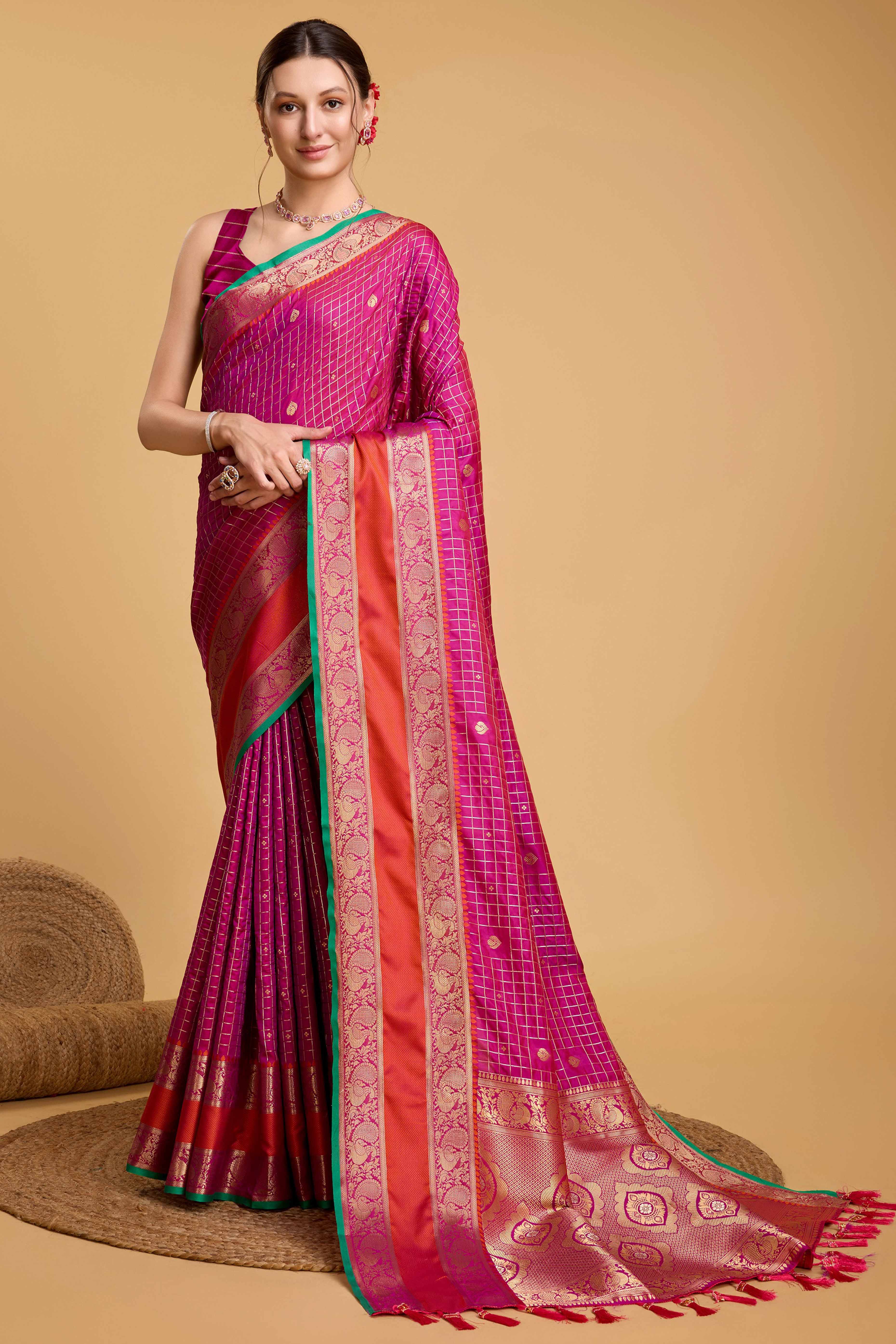 Pink Zari Weaving Banarasi Silk Saree