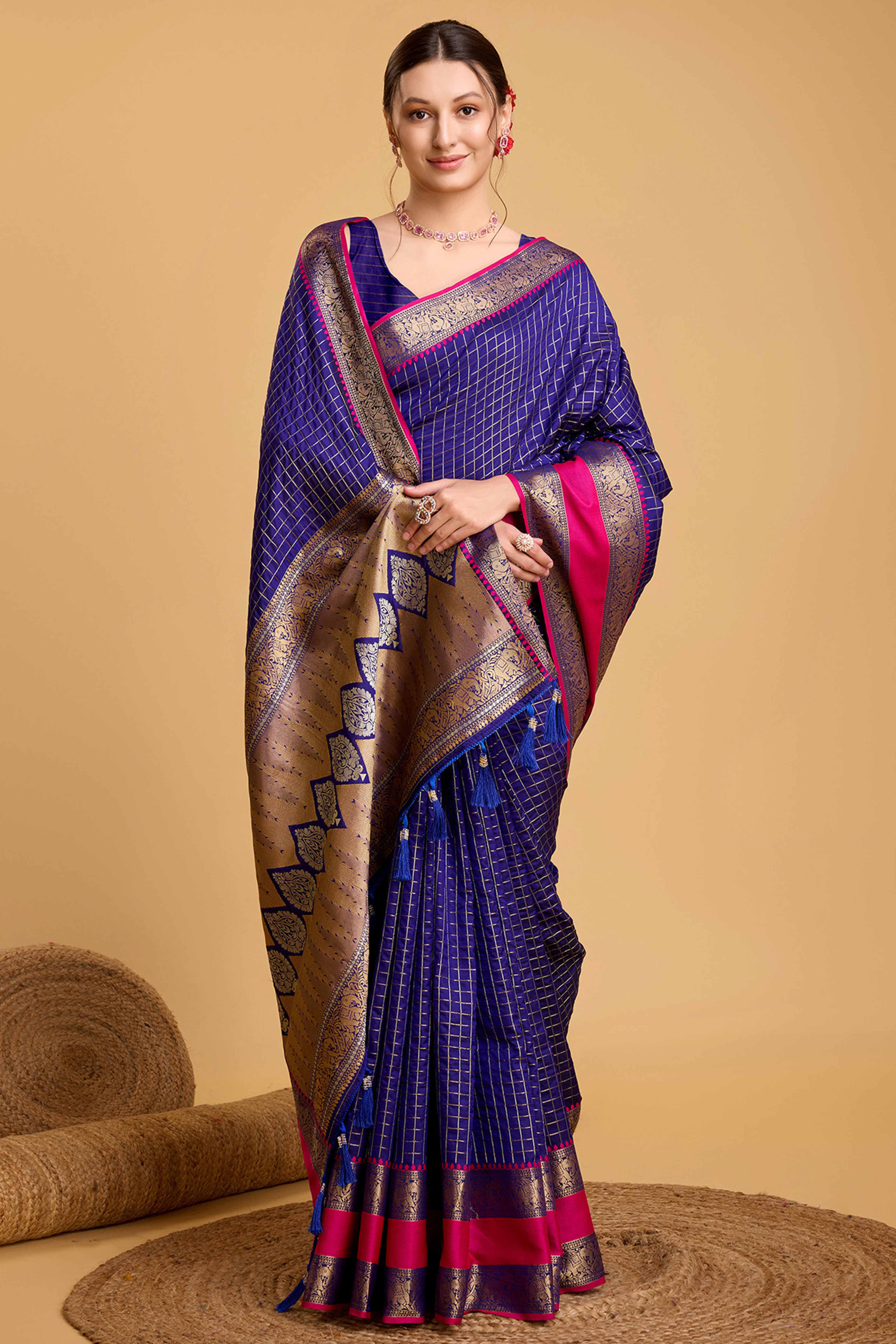 Purply Blue Zari Weaving Banarasi Silk Saree