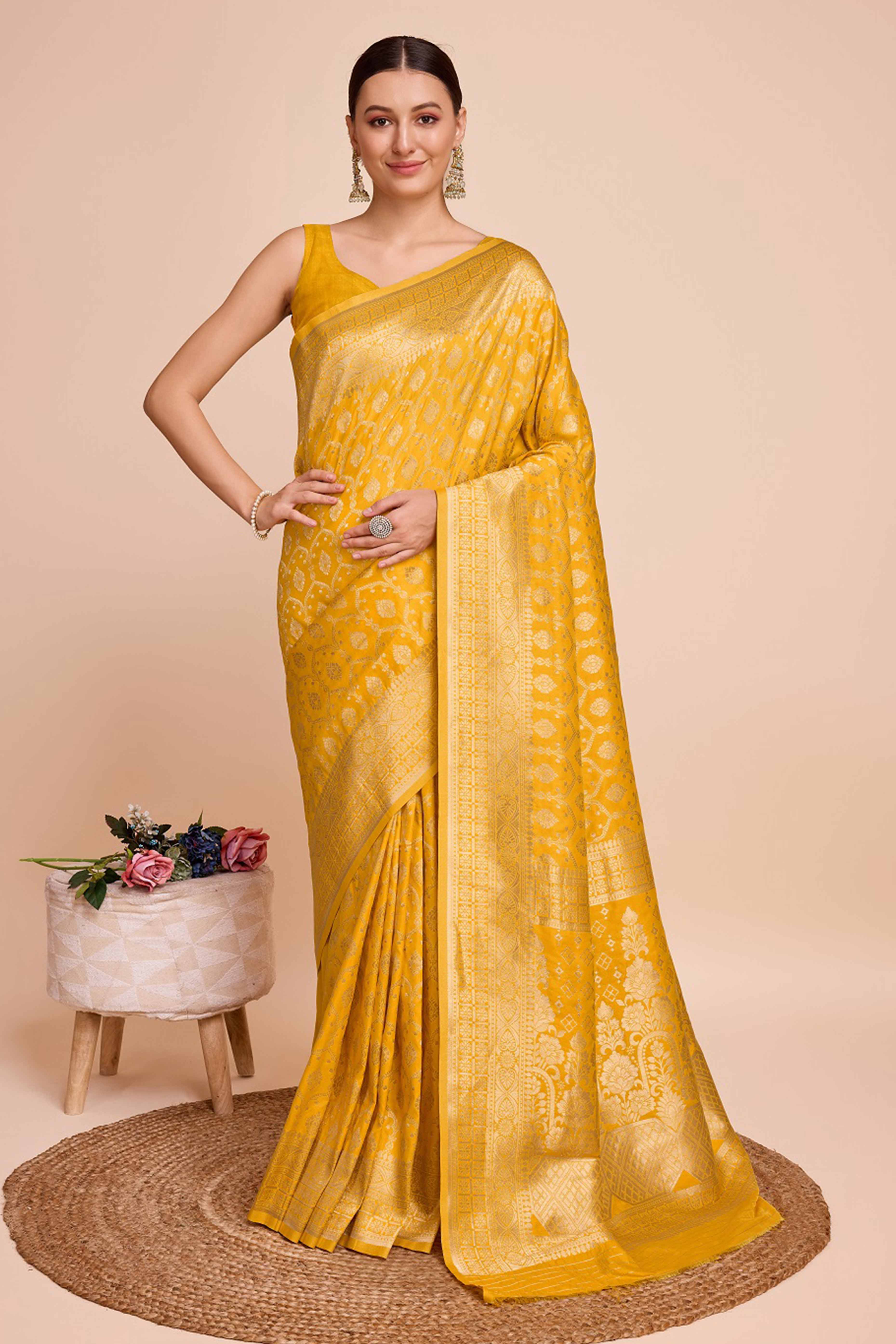 Mustard Zari Weaving Pure Silk Saree