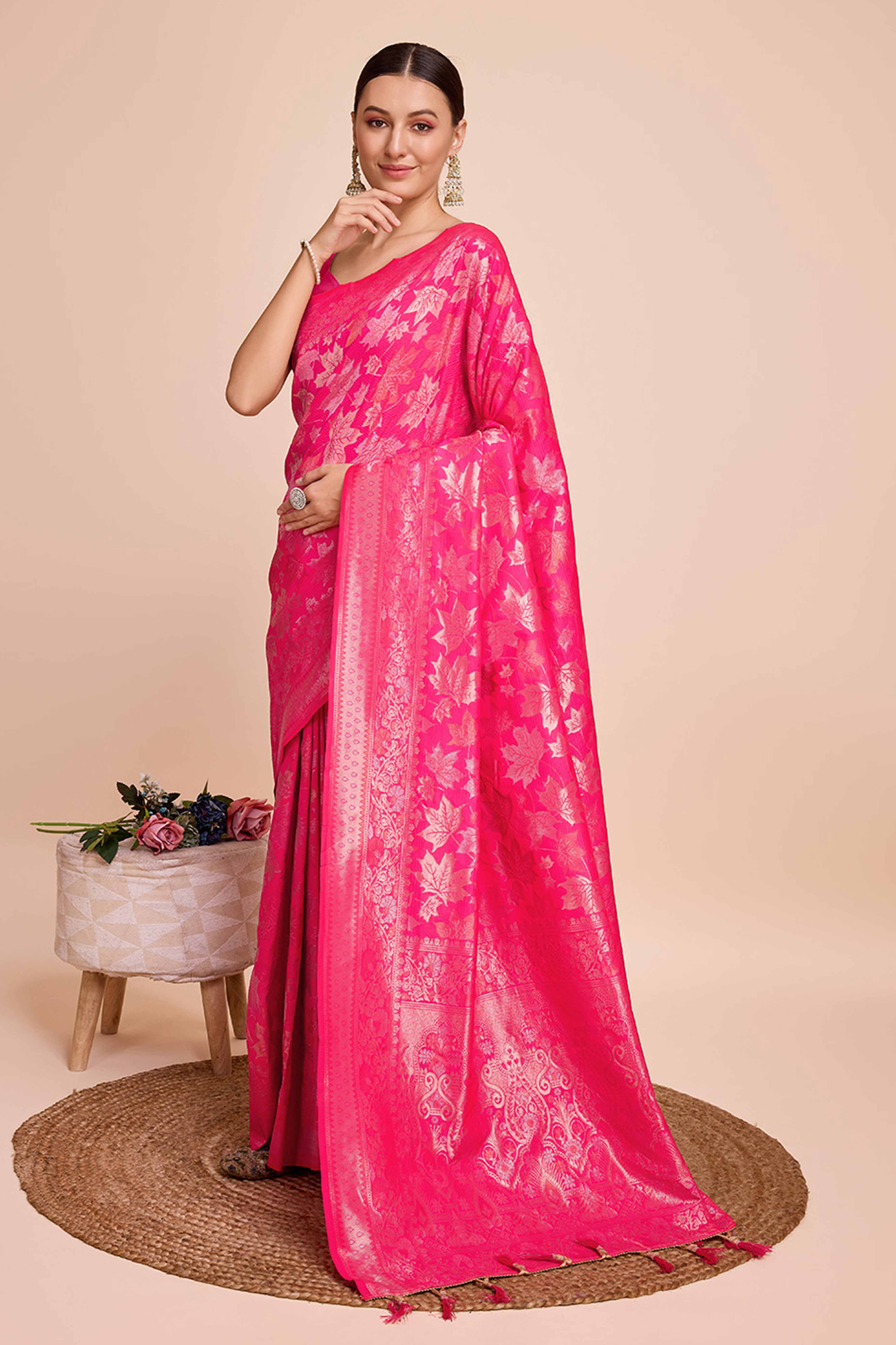 Pink Zari Weaving Pure Silk Saree