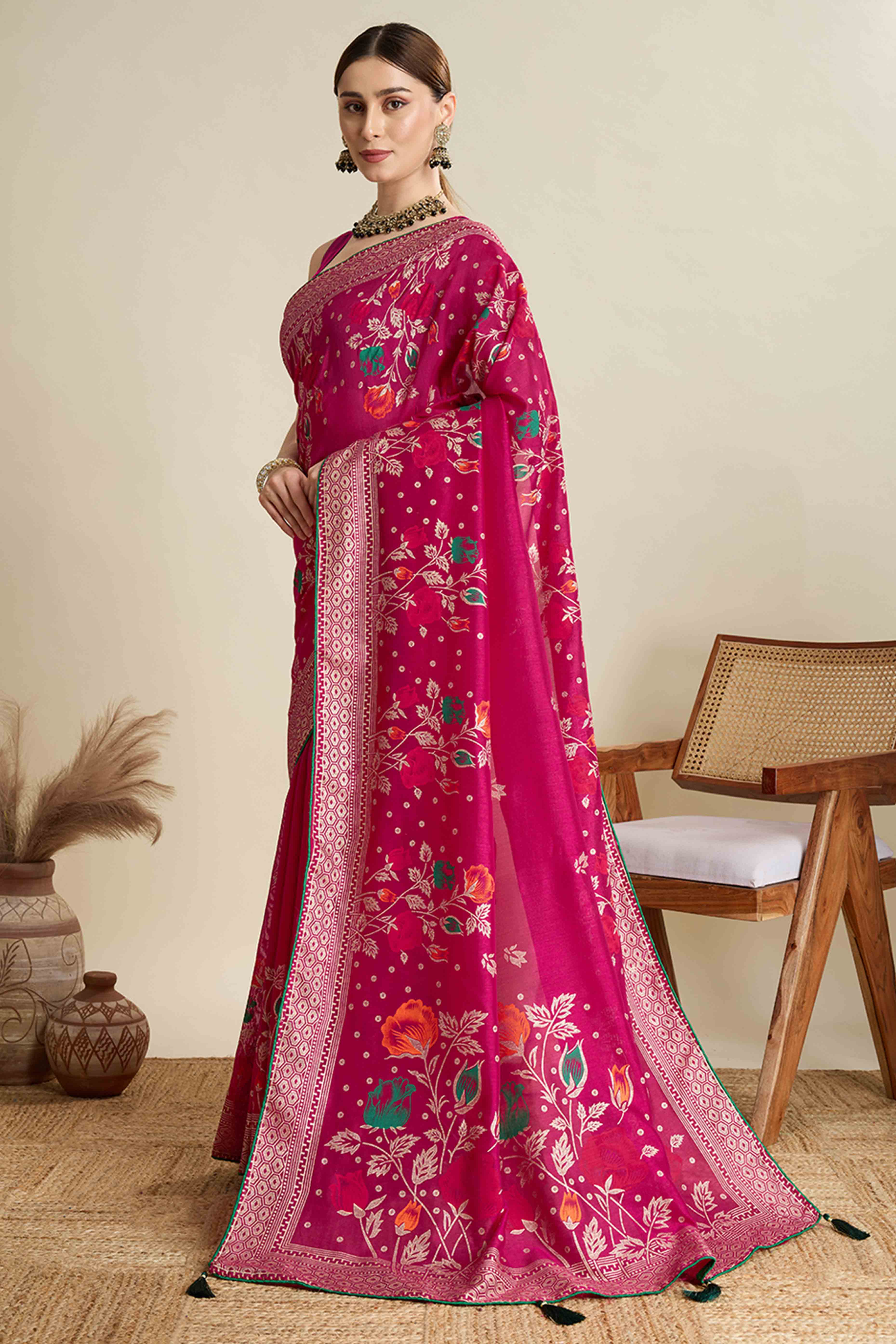 Pink Lightweight Cotton Silk Saree with Delicate Paisley Prints