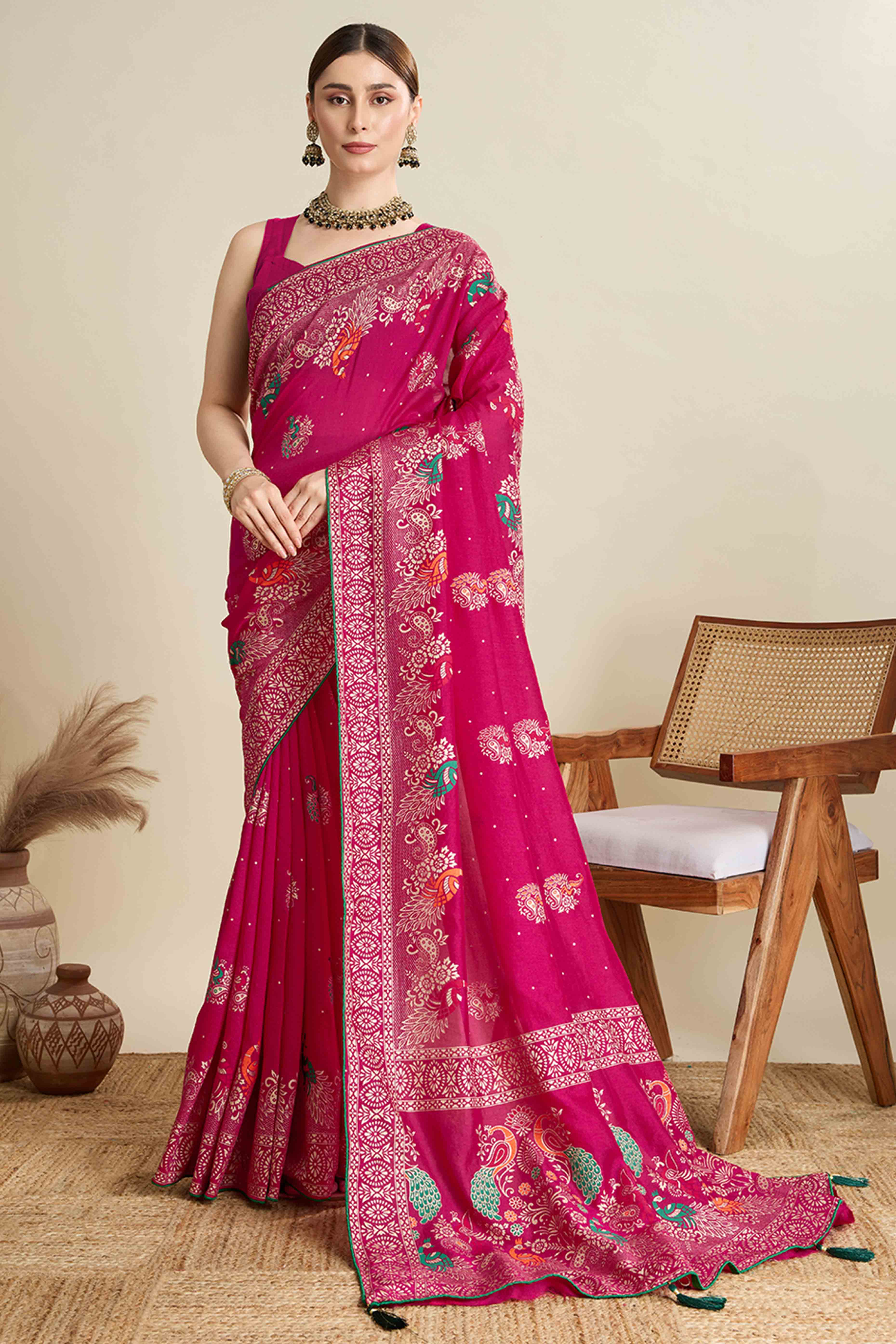 Pink Lightweight Cotton Silk Saree with Delicate Paisley Prints