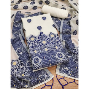 Offwhite & Navy Blue Floral Woven Chanderi Dress Material