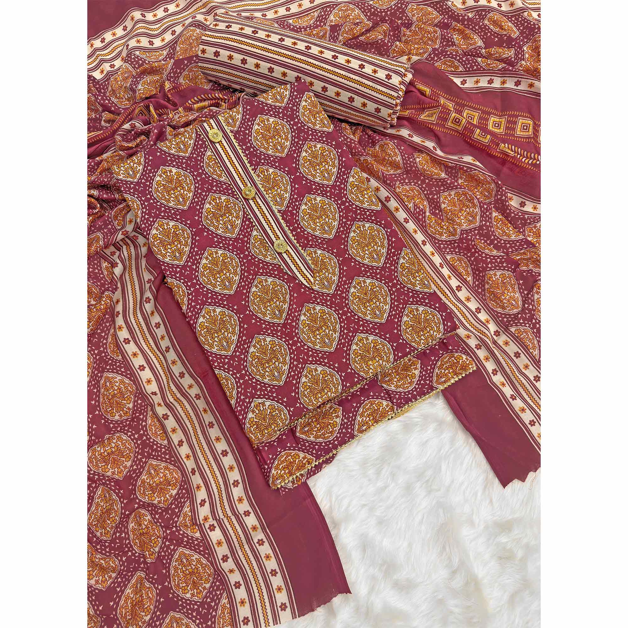 Maroon Lightweight Pure Cotton Dress Fabric Featuring Delicate Floral Prints