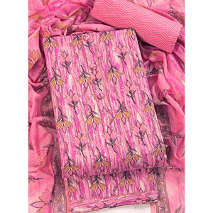 Pink Pure Cotton Ensemble with All-Over Floral Motif Designs Dress Material