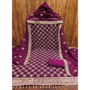 Wine Floral Embroidered Georgette Dress Material