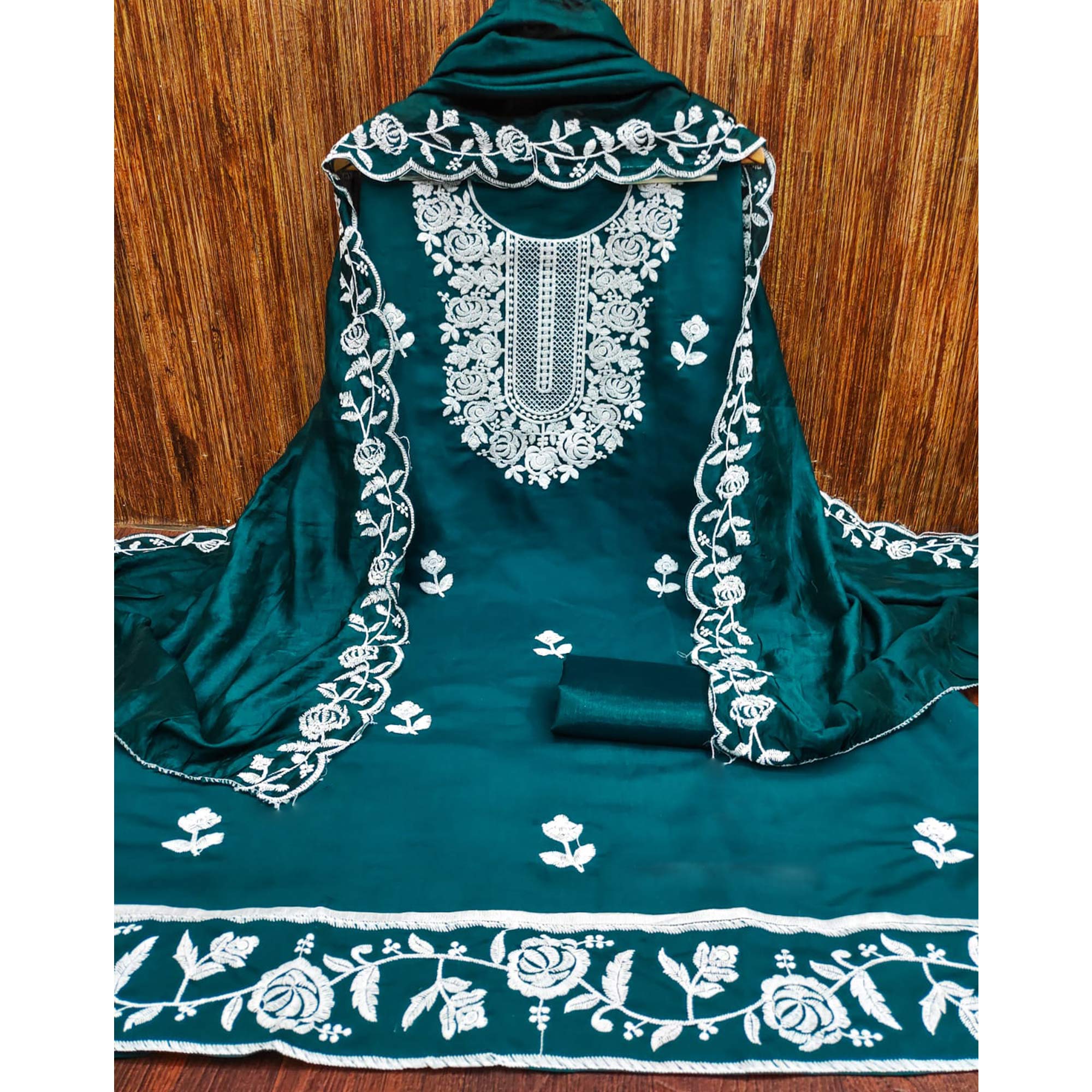Morpich Floral Embroidered Chanderi Dress Material