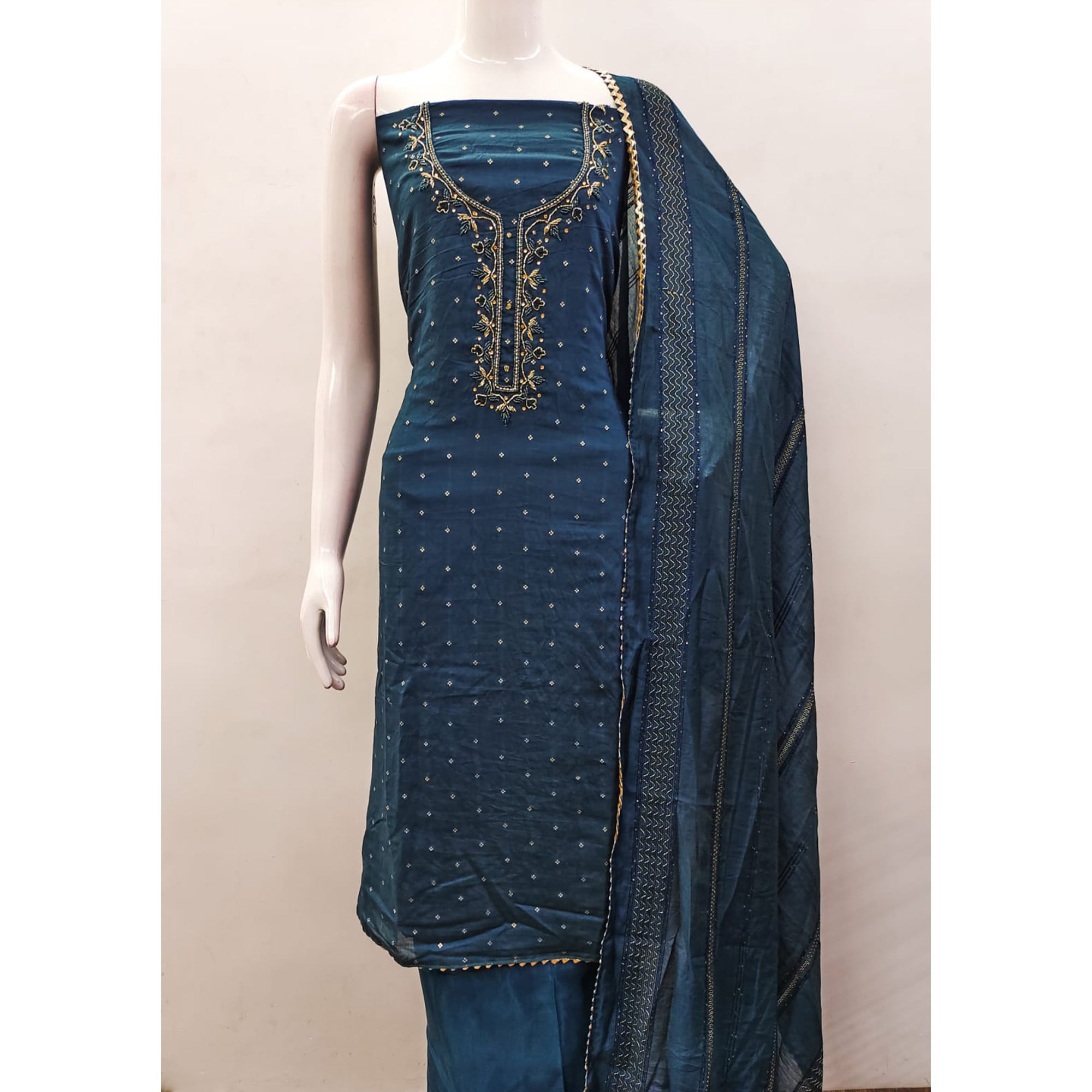 Morpich Butti With Hand Embroidered Jacquard Dress Material