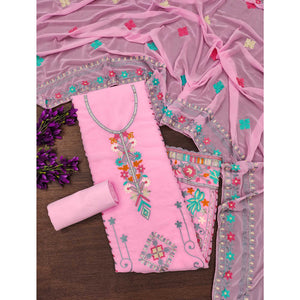 Pink Floral Sequins Embroidered Georgette Dress Material