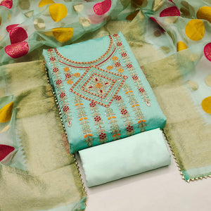 Turquoise Floral Sequins Embroidered Chanderi Dress Material