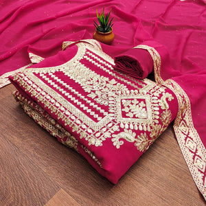 Rani Pink Floral Sequins Embroidered Georgette Dress Material