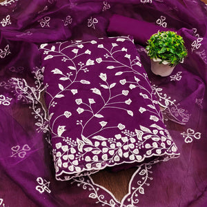 Wine Floral Sequins Embroidered Organza Dress Material
