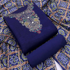 Blue Floral Woven Chanderi Jacquard Dress Material