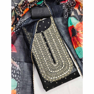 Black Woven With Cording Sequins Embroidered Chanderi Silk Dress Material