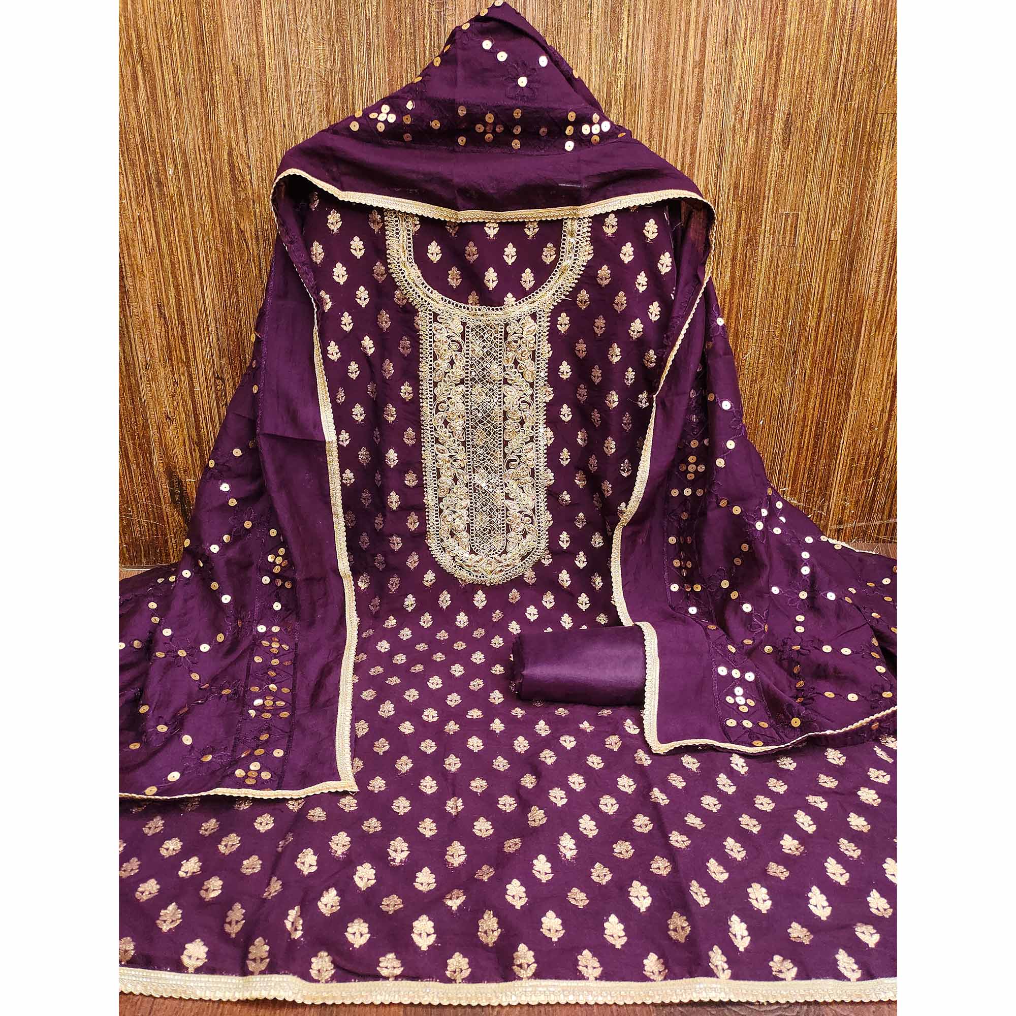 Purple Chanderi Cotton Fabric with Elegant Butti Zari Weaving for a Festive Yet Soft Look