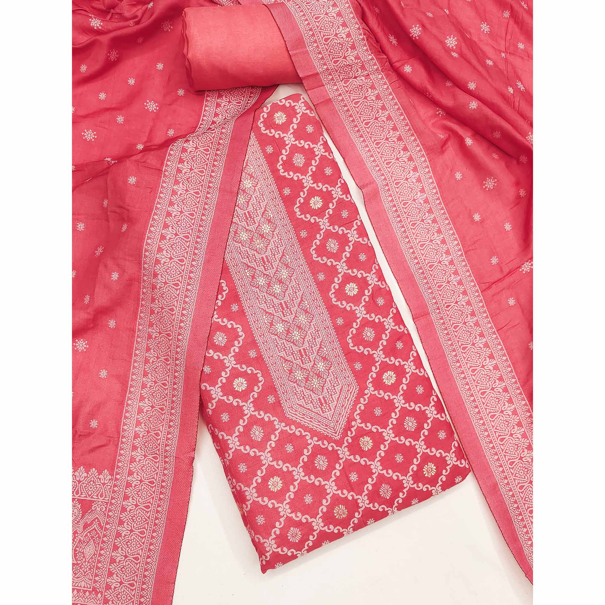 Banarasi Inspired Pink Jacquard Fabric for Elegant Ensembles