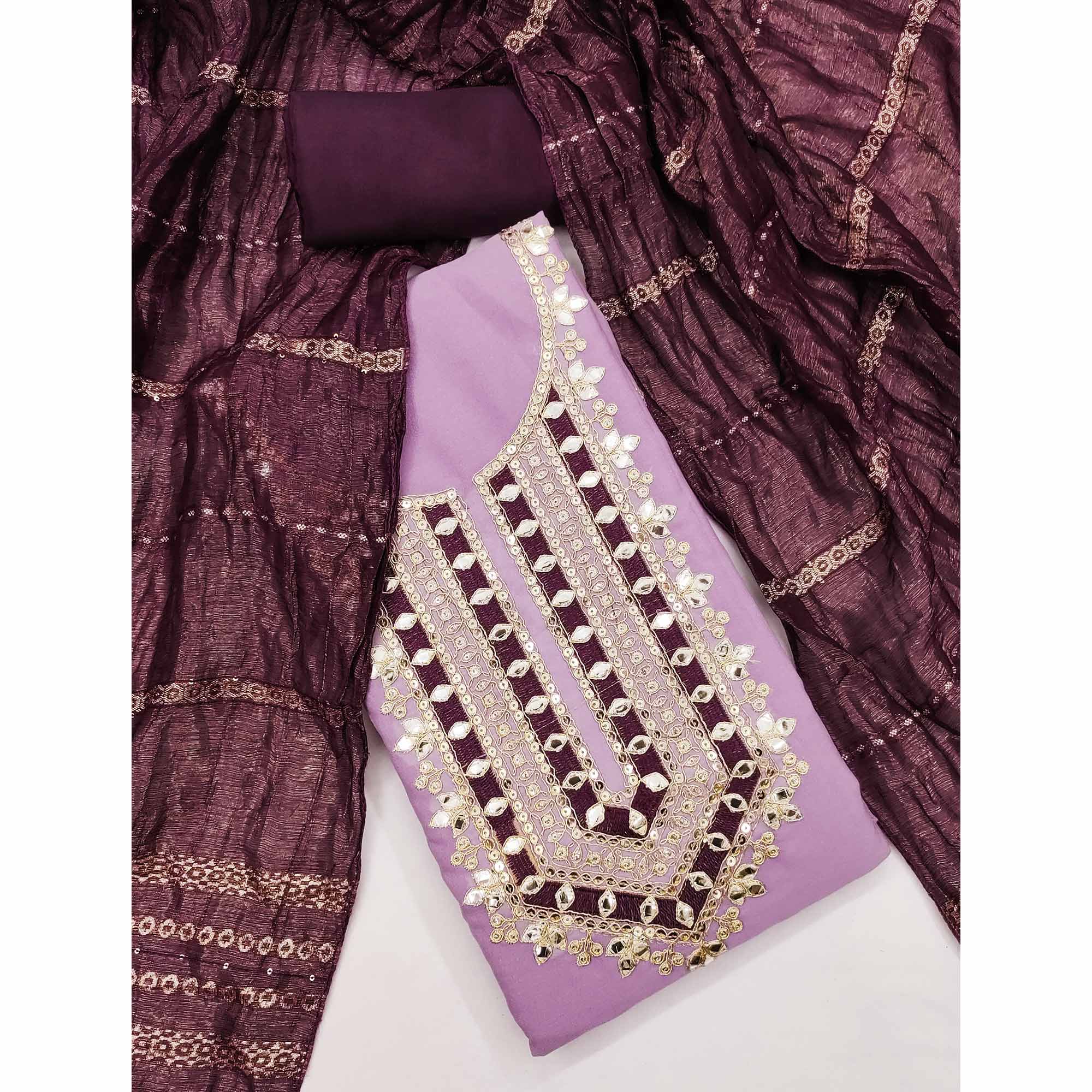 Purple Georgette Suit Material with Beautiful Thread Work Embroidery