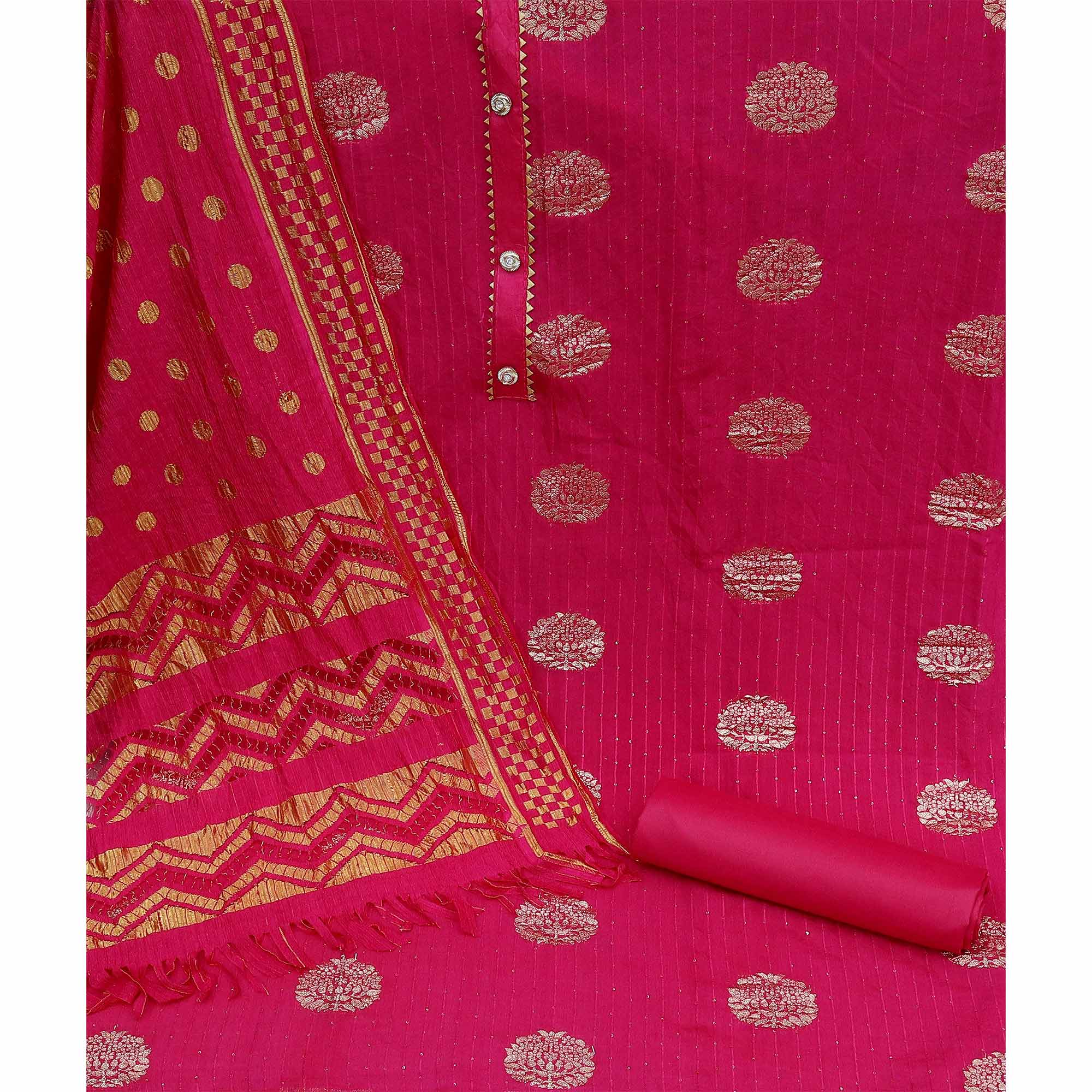 Rani Pink Woven Jacquard Dress Material