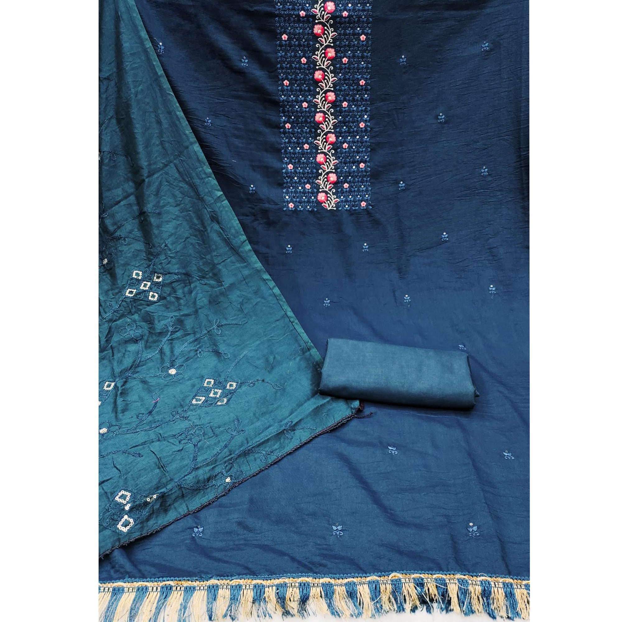 Morpich Floral Embroidered Cotton Blend Dress Material