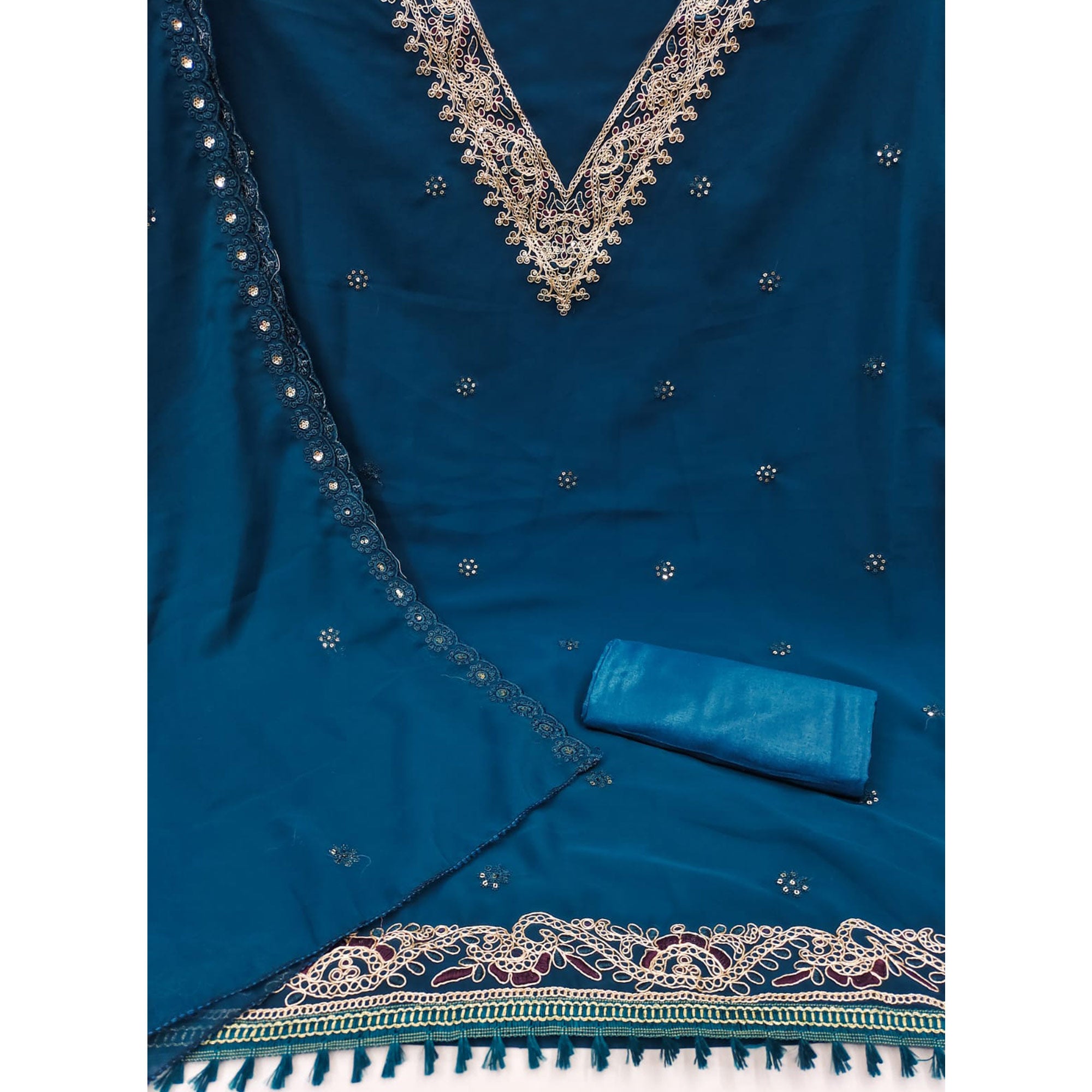 Morpich Sequins Embroidered Georgette Dress Material