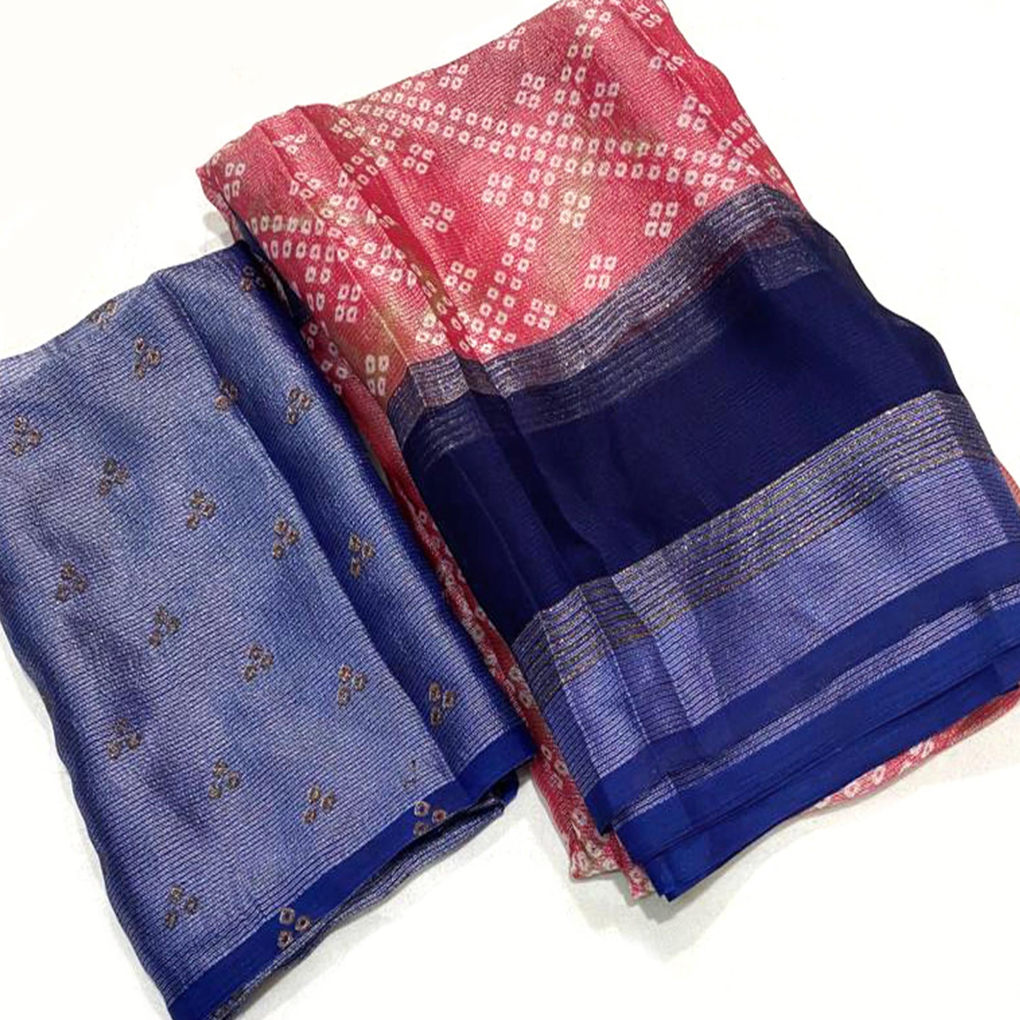 Red Bandhani Printed Chiffon Saree With Zari Border