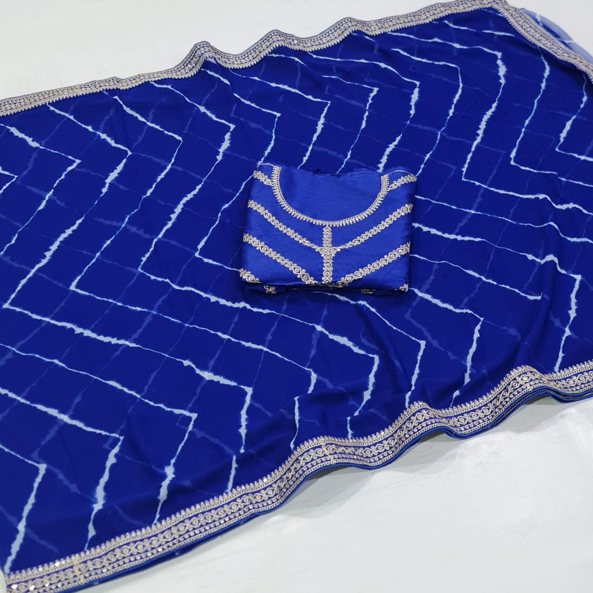 Blue Leheriya Printed Georgette Saree