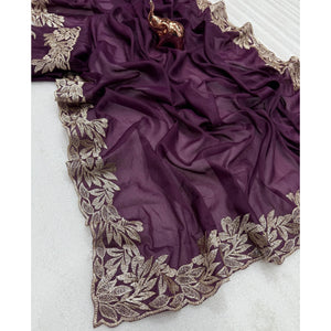 Stylish Wine Star Chiffon Saree with Traditional Zari Embellished Border