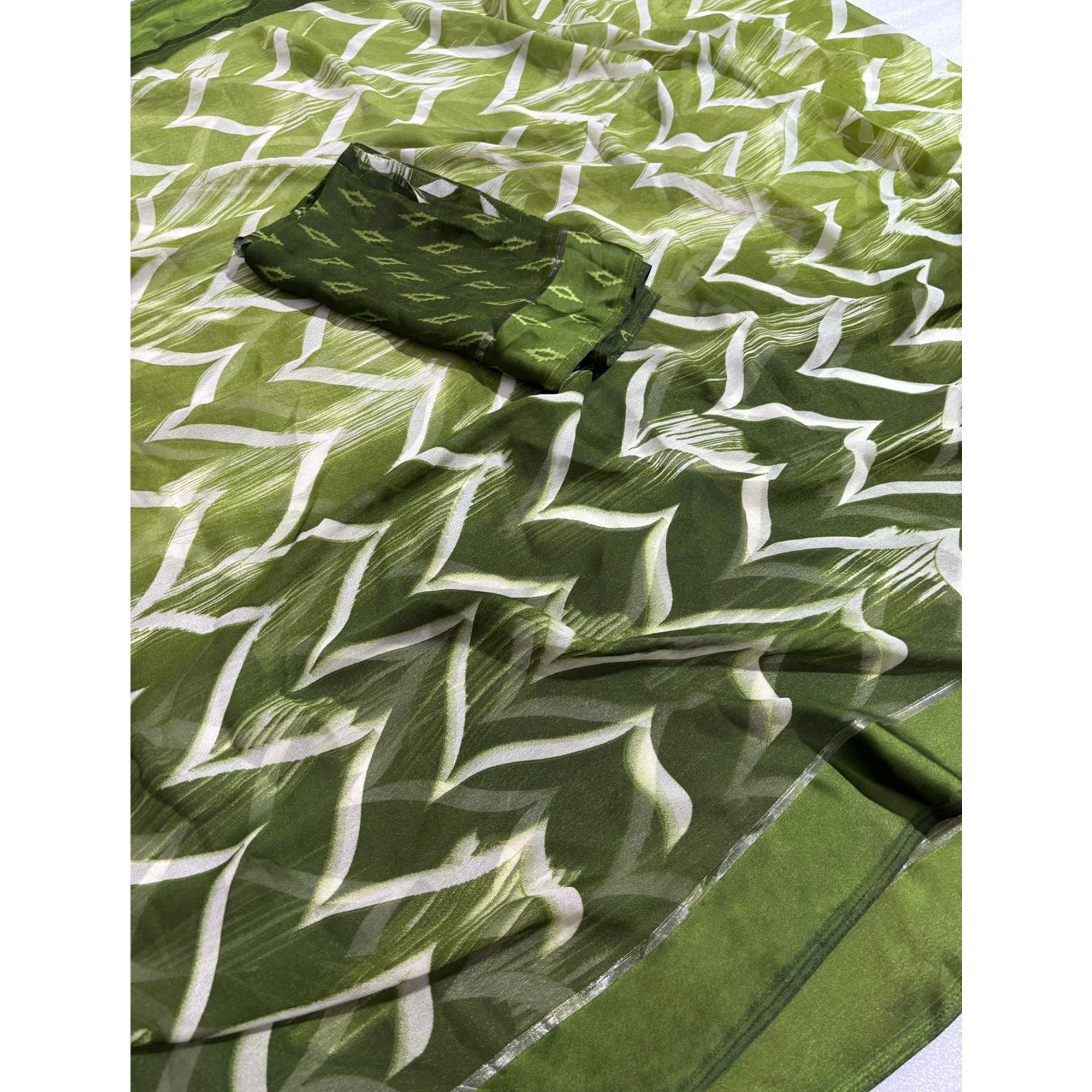 Green Shibori Printed Chiffon Saree