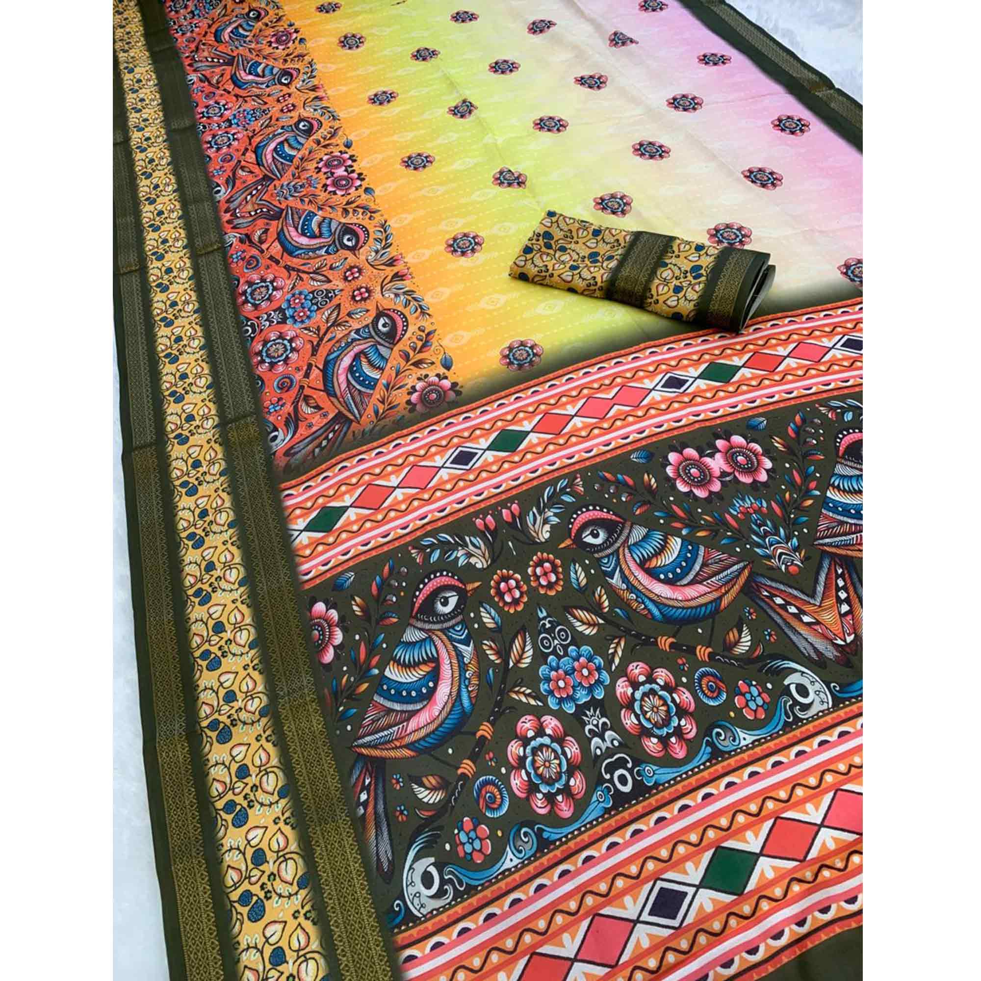 Multicolor Floral Moss Georgette Saree with Elegant Drape & Soft Texture