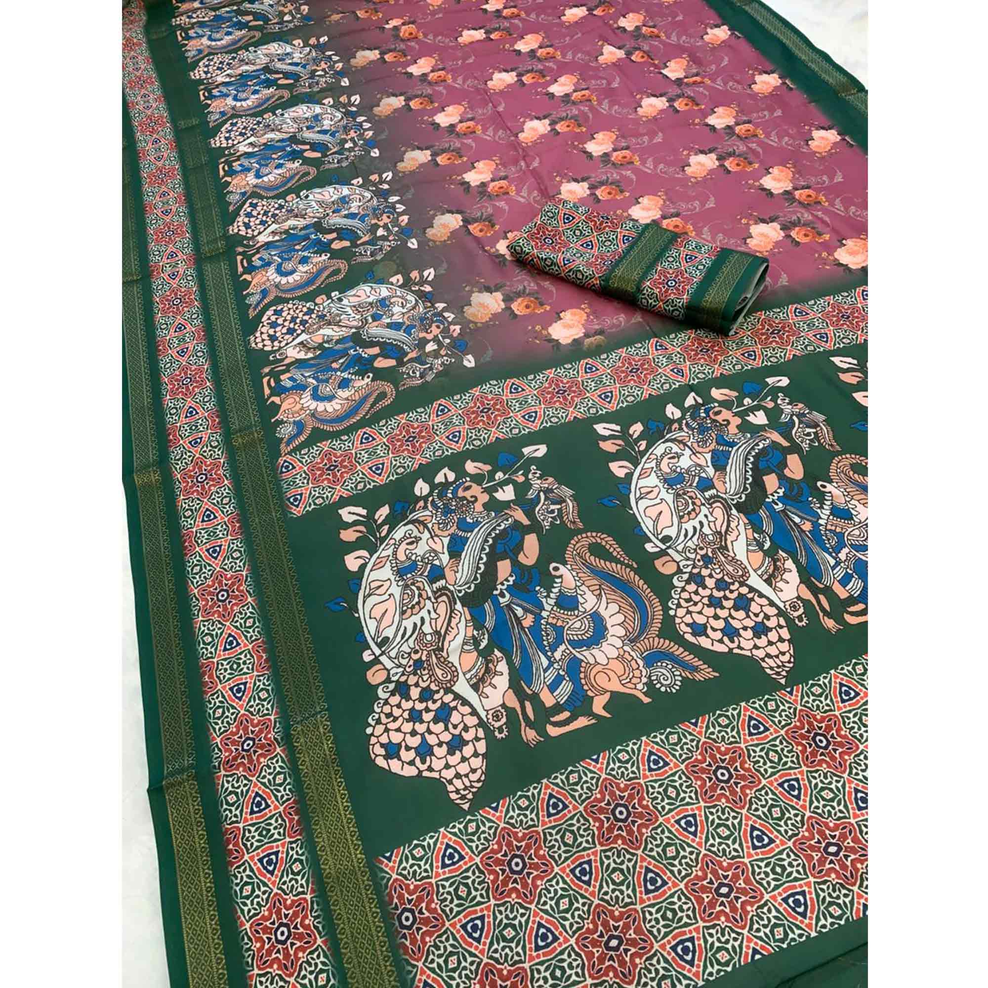 Wine Floral Moss Georgette Saree with Elegant Drape & Soft Texture