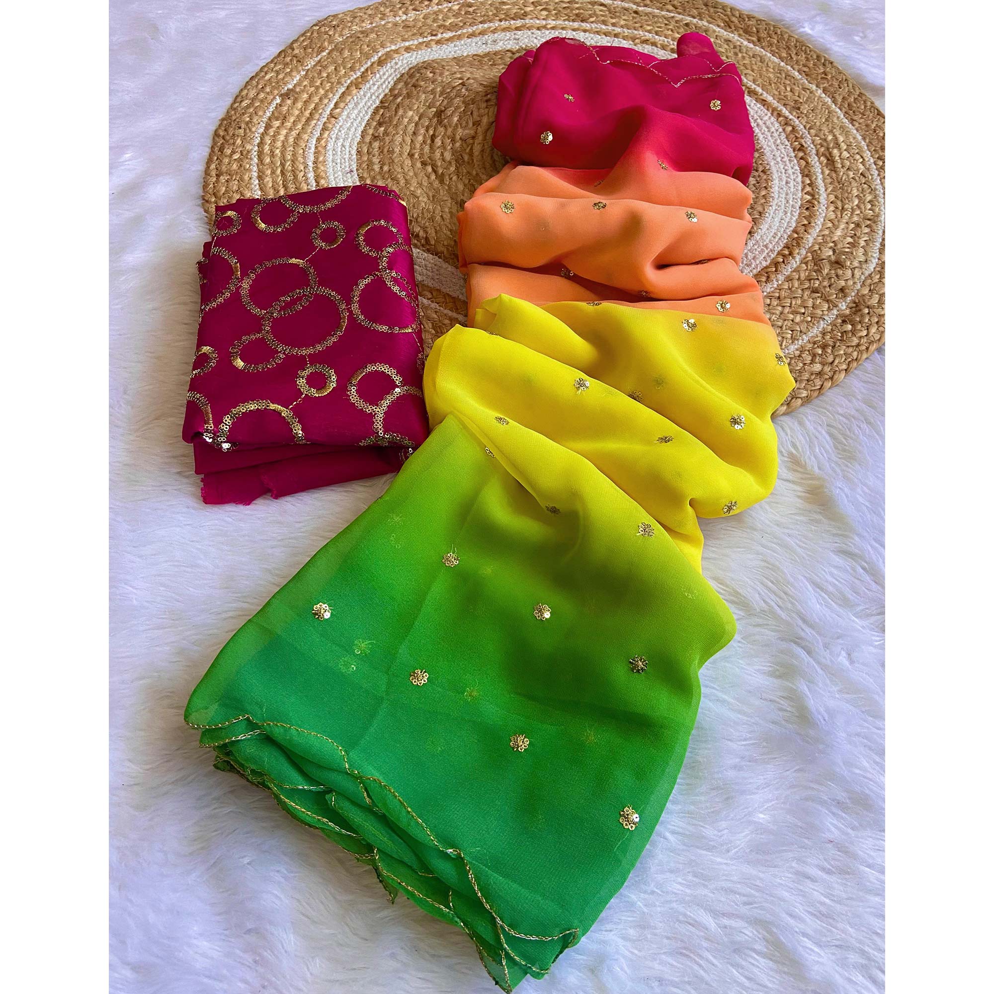 Multicolor Sequins Embroidered Georgette Saree