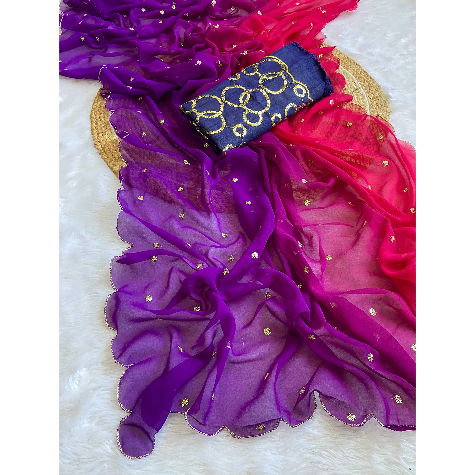 Purple & Pink Sequins Embroidered Georgette Saree