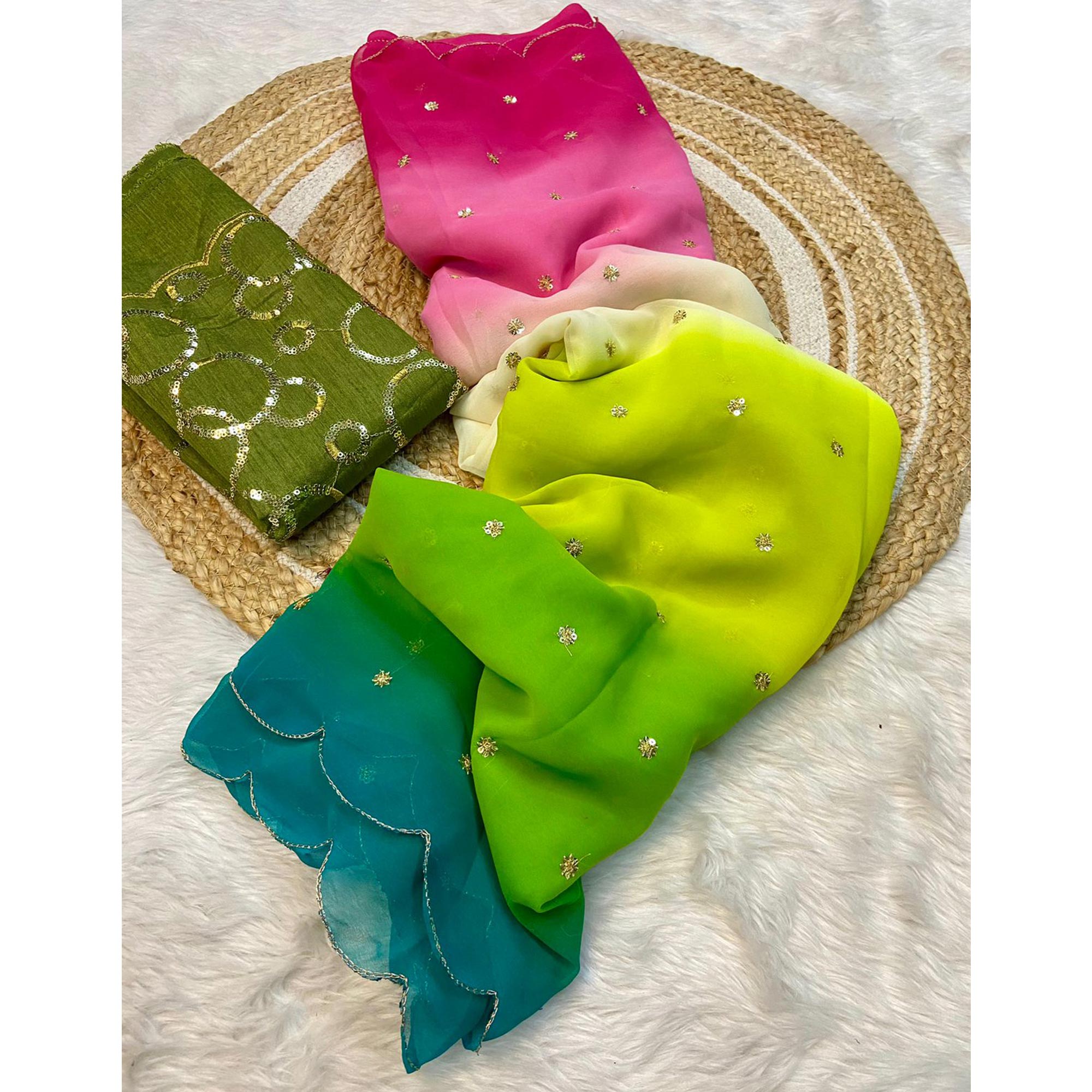 Multicolor Sequins Embroidered Georgette Saree